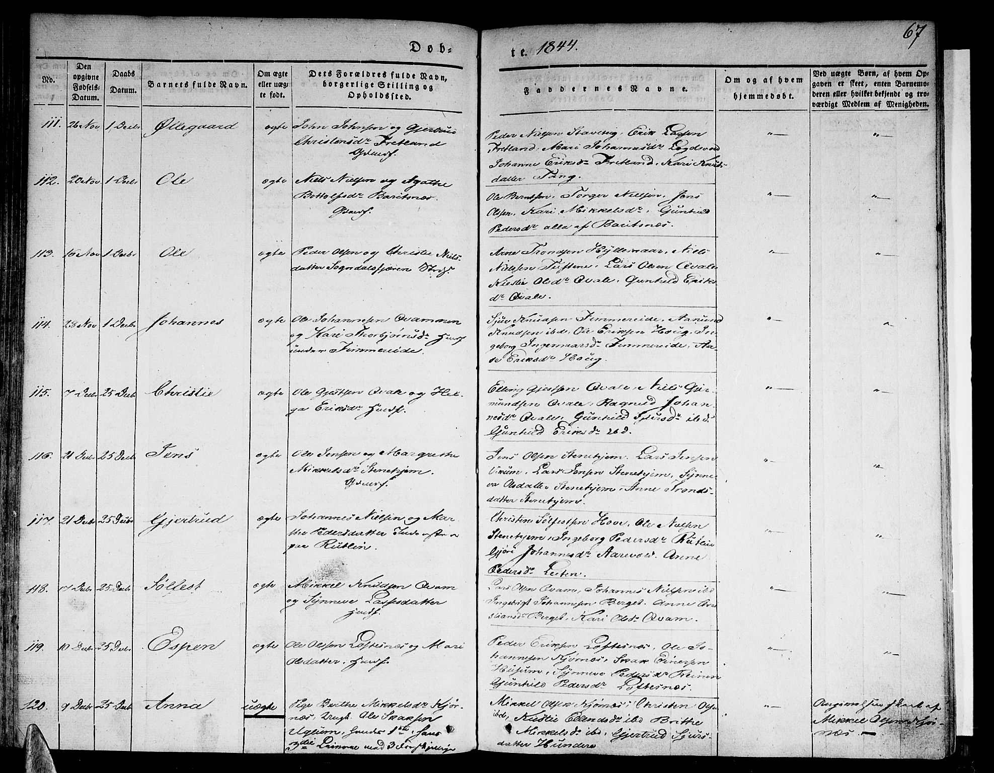 Sogndal sokneprestembete, SAB/A-81301/H/Haa/Haaa/L0011: Ministerialbok nr. A 11, 1839-1847, s. 67