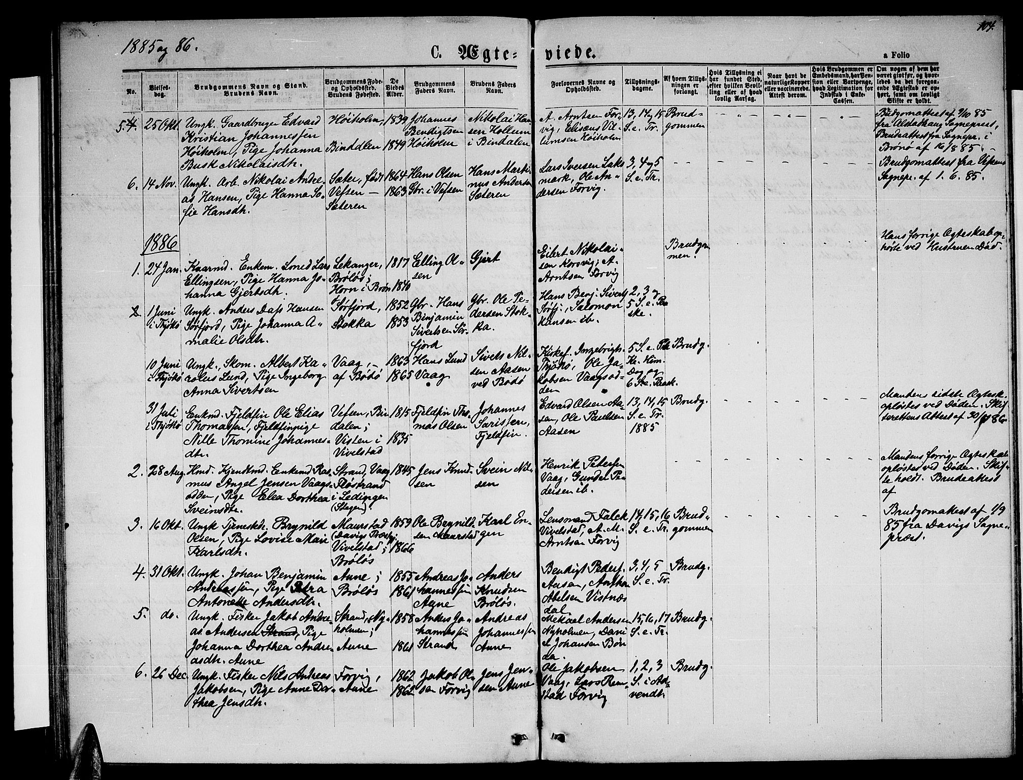 Ministerialprotokoller, klokkerbøker og fødselsregistre - Nordland, SAT/A-1459/819/L0276: Klokkerbok nr. 819C02, 1869-1887, s. 104