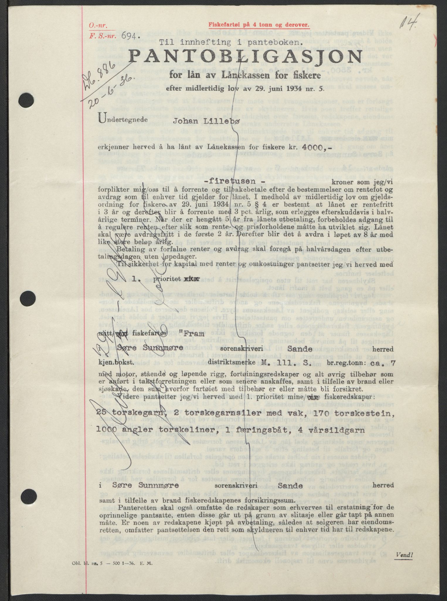 Søre Sunnmøre sorenskriveri, AV/SAT-A-4122/1/2/2C/L0061: Pantebok nr. 55, 1936-1936, Dagboknr: 886/1936