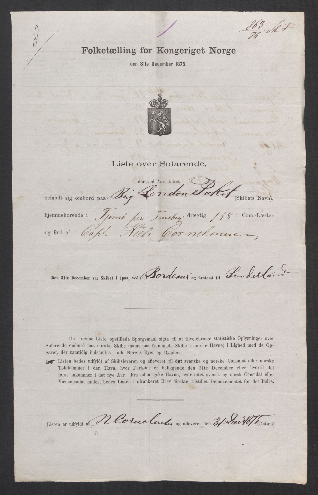 RA, Folketelling 1875, skipslister: Skip i utenrikske havner, hjemmehørende i 1) byer og ladesteder, Grimstad - Tromsø, 2) landdistrikter, 1875, s. 1126