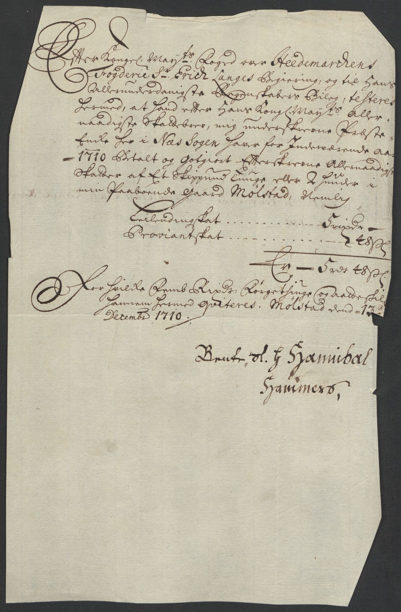 Rentekammeret inntil 1814, Reviderte regnskaper, Fogderegnskap, AV/RA-EA-4092/R16/L1046: Fogderegnskap Hedmark, 1710, s. 311