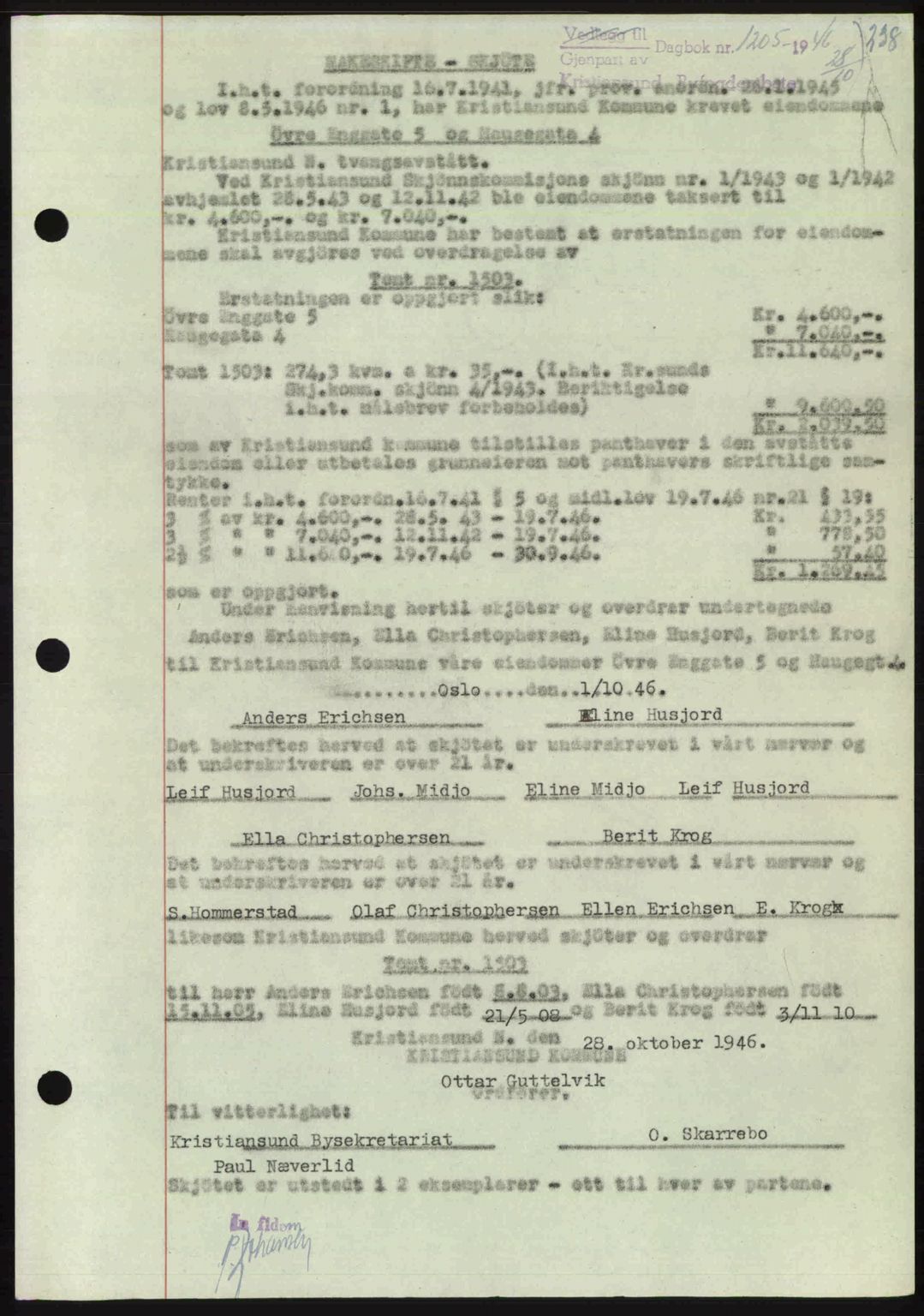 Kristiansund byfogd, SAT/A-4587/A/27: Pantebok nr. 39b, 1946-1947, Dagboknr: 1205/1946