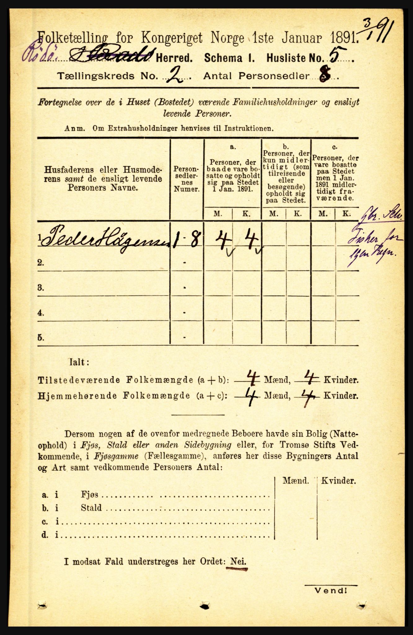 RA, Folketelling 1891 for 1836 Rødøy herred, 1891, s. 158