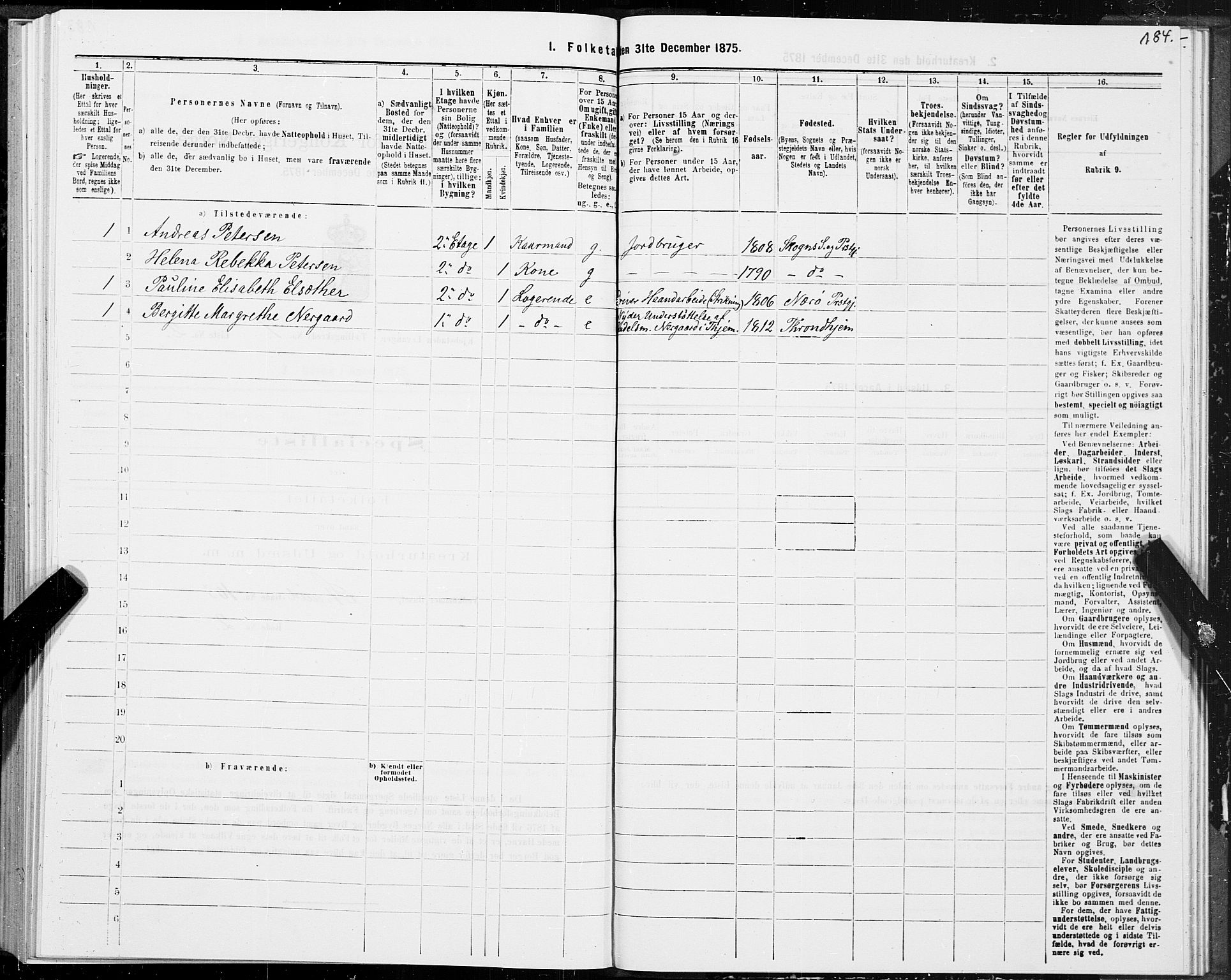 SAT, Folketelling 1875 for 1701B Levanger prestegjeld, Levanger kjøpstad, 1875, s. 184