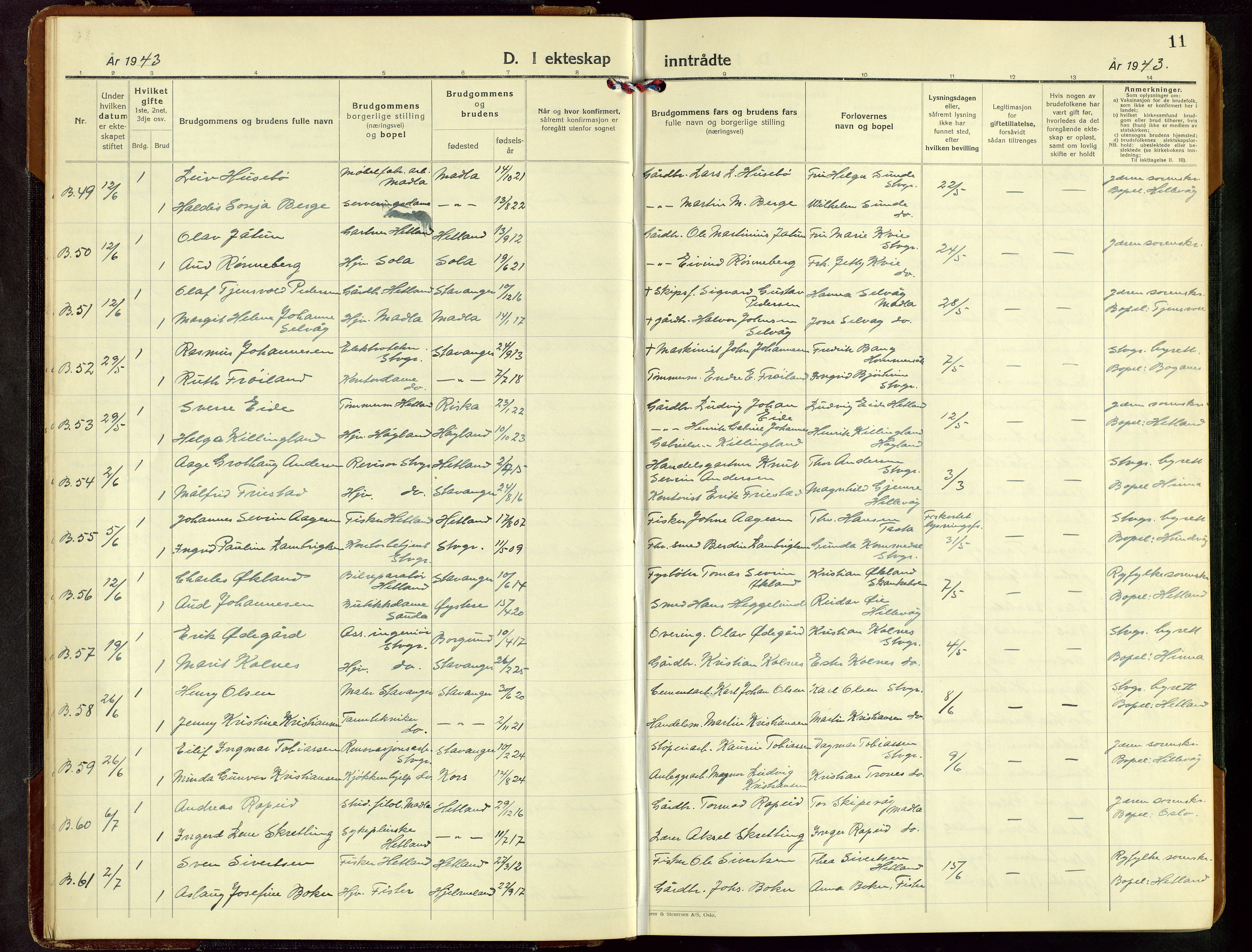 Hetland sokneprestkontor, AV/SAST-A-101826/30/30BB/L0016: Klokkerbok nr. B 16, 1942-1960, s. 11