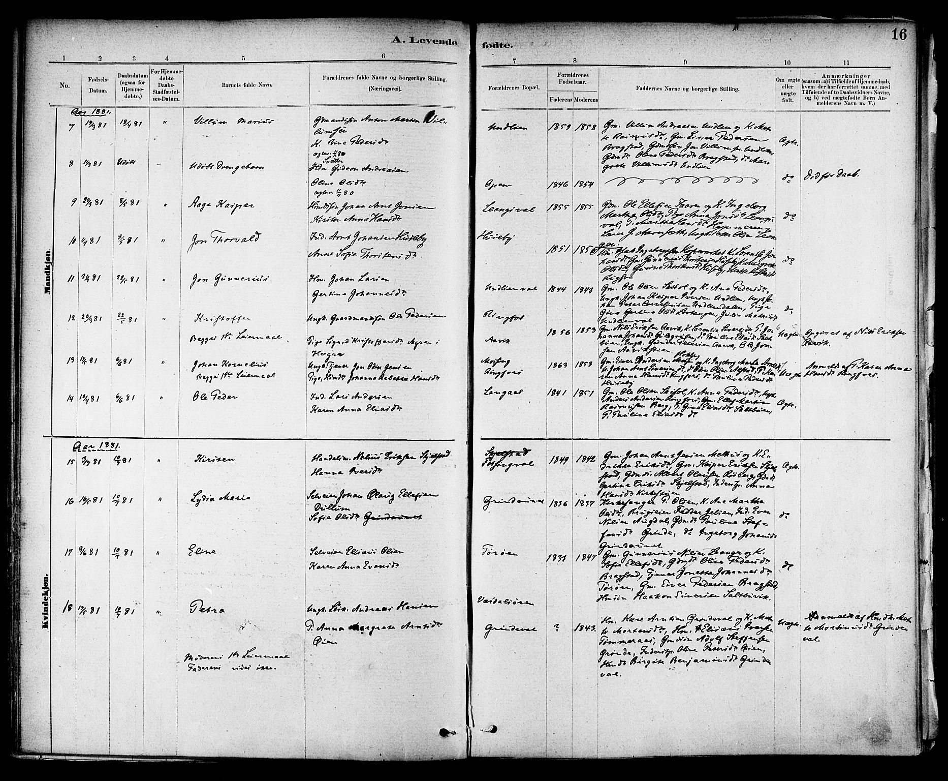 Ministerialprotokoller, klokkerbøker og fødselsregistre - Nord-Trøndelag, AV/SAT-A-1458/714/L0130: Ministerialbok nr. 714A01, 1878-1895, s. 16