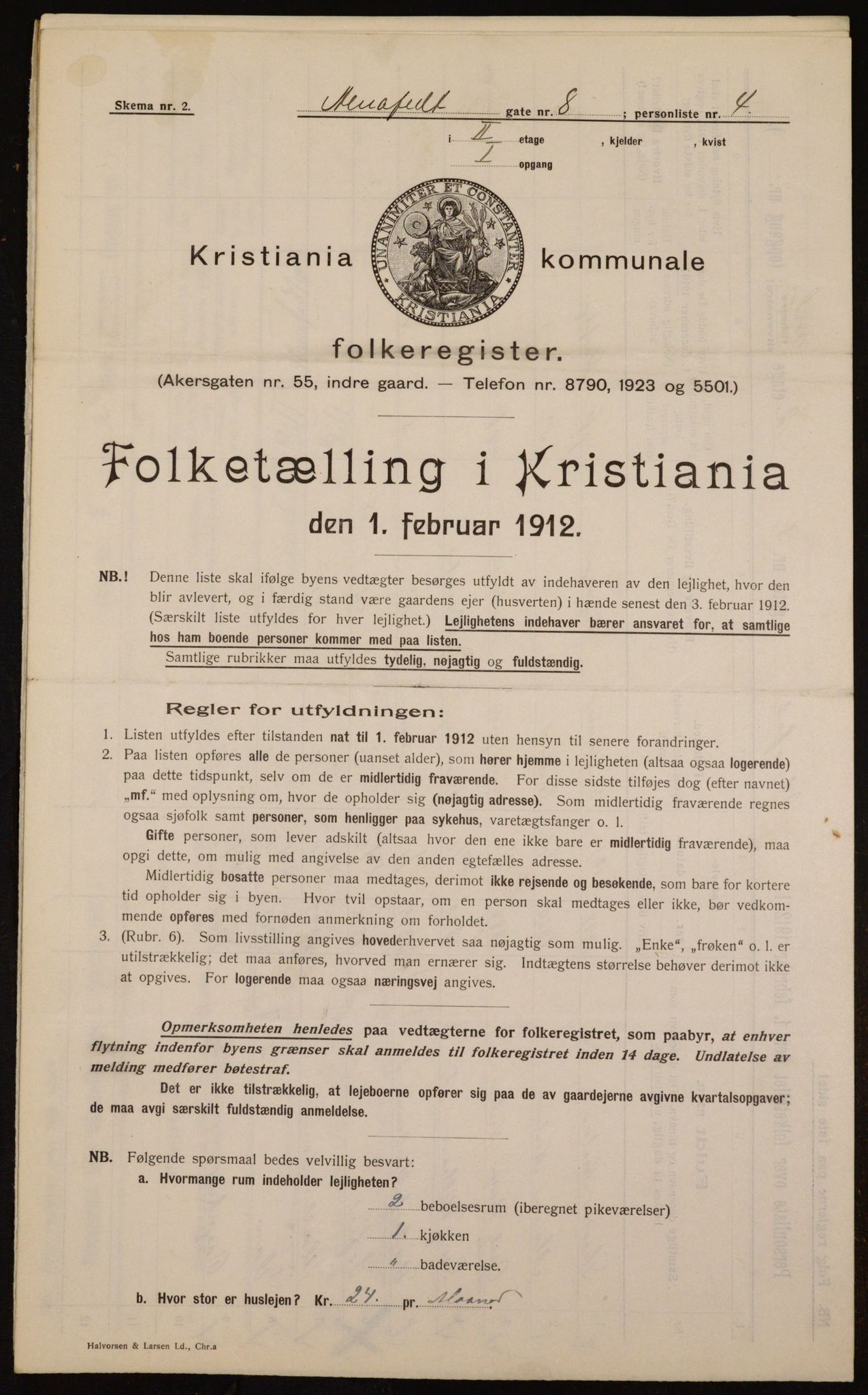 OBA, Kommunal folketelling 1.2.1912 for Kristiania, 1912, s. 1206