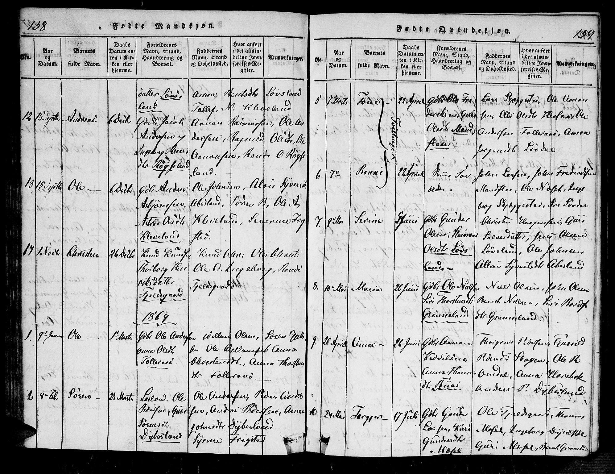 Bjelland sokneprestkontor, AV/SAK-1111-0005/F/Fa/Fab/L0002: Ministerialbok nr. A 2, 1816-1869, s. 138-139