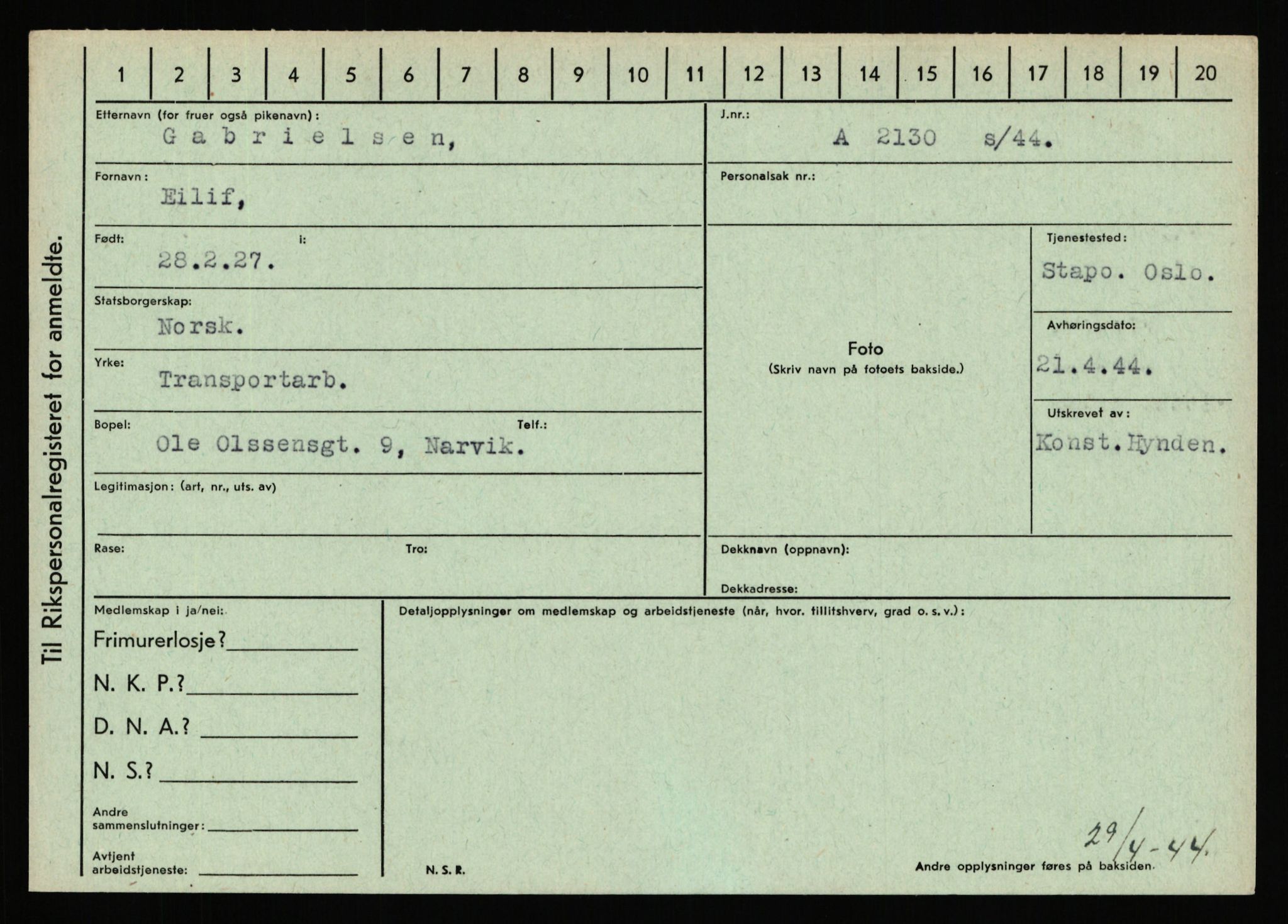 Statspolitiet - Hovedkontoret / Osloavdelingen, AV/RA-S-1329/C/Ca/L0005: Furali - Hamula, 1943-1945, s. 461