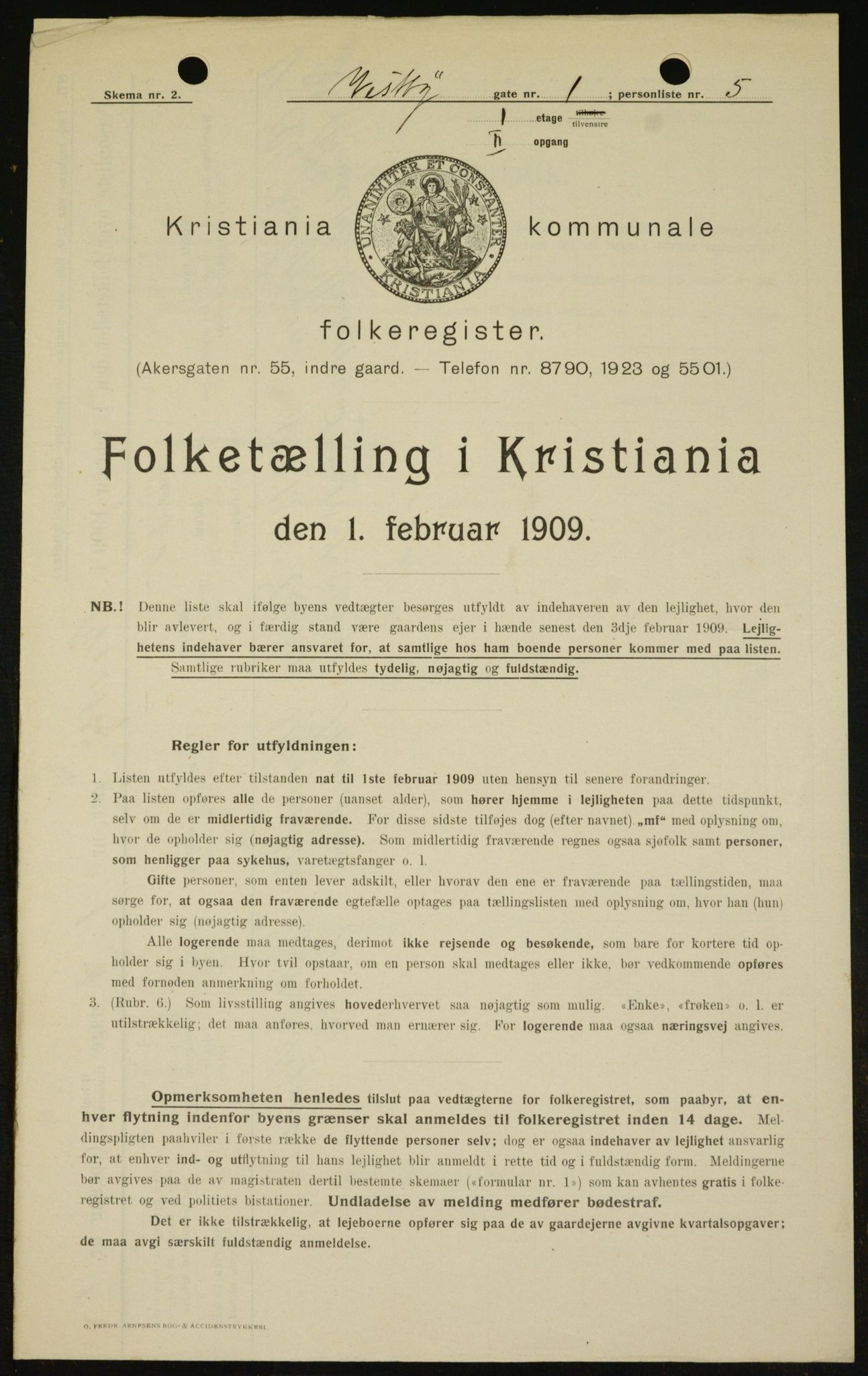 OBA, Kommunal folketelling 1.2.1909 for Kristiania kjøpstad, 1909, s. 90499