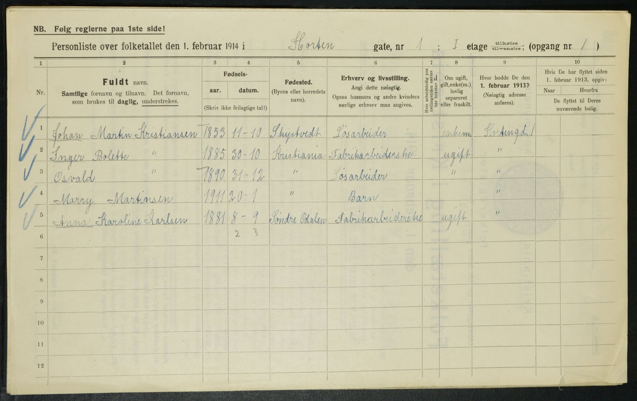 OBA, Kommunal folketelling 1.2.1914 for Kristiania, 1914, s. 41455