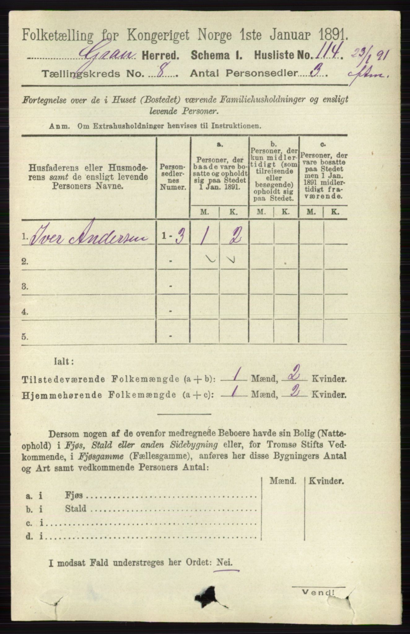 RA, Folketelling 1891 for 0534 Gran herred, 1891, s. 3344