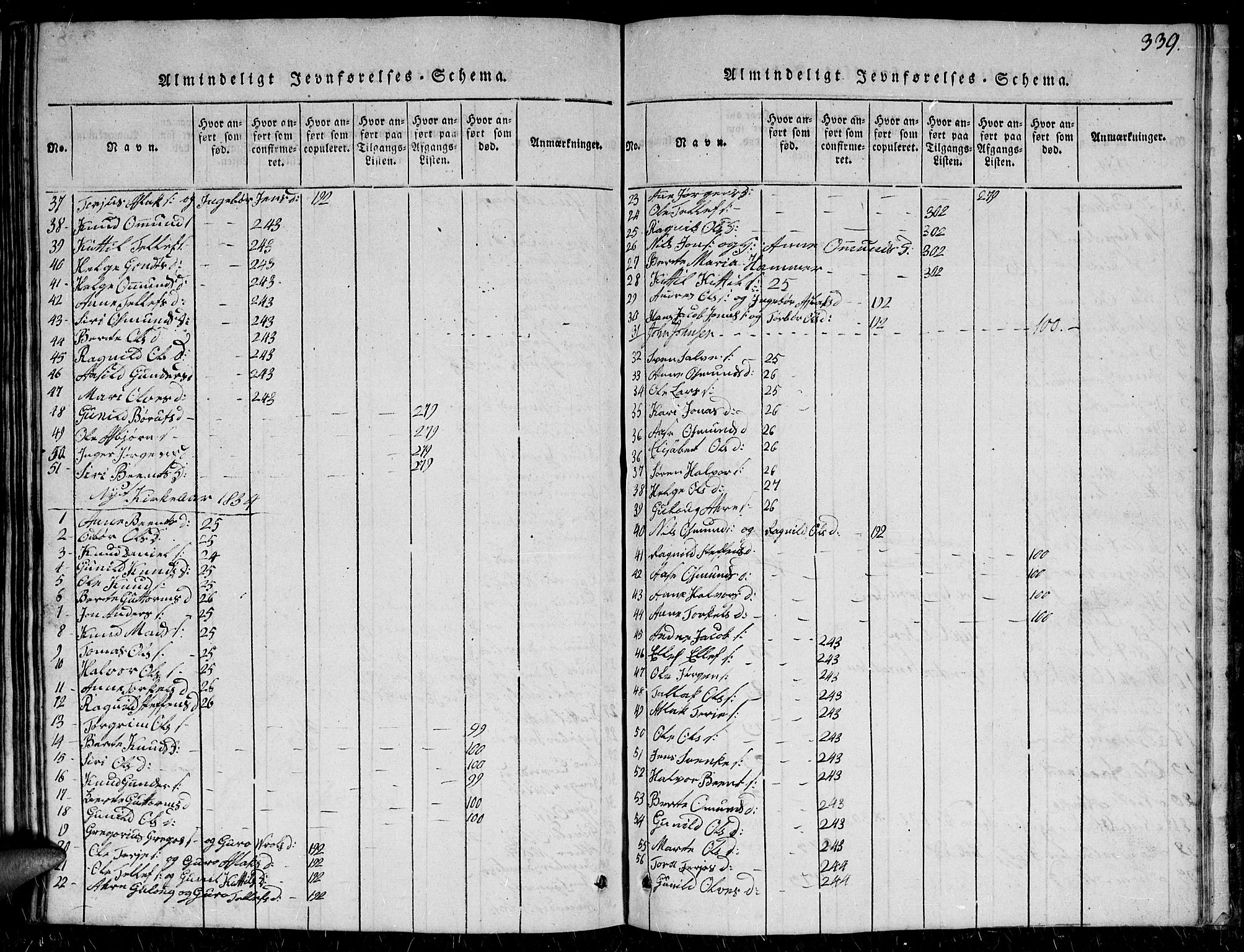 Herefoss sokneprestkontor, SAK/1111-0019/F/Fb/Fbc/L0001: Klokkerbok nr. B 1, 1816-1866, s. 339