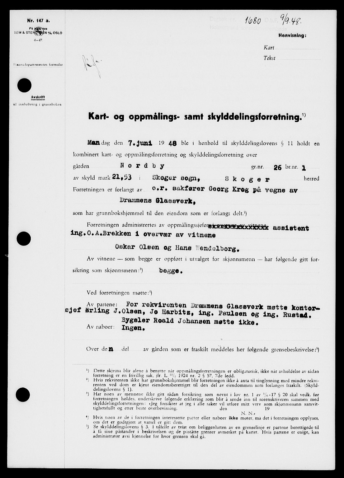 Holmestrand sorenskriveri, SAKO/A-67/G/Ga/Gaa/L0064: Pantebok nr. A-64, 1948-1948, Dagboknr: 1680/1948