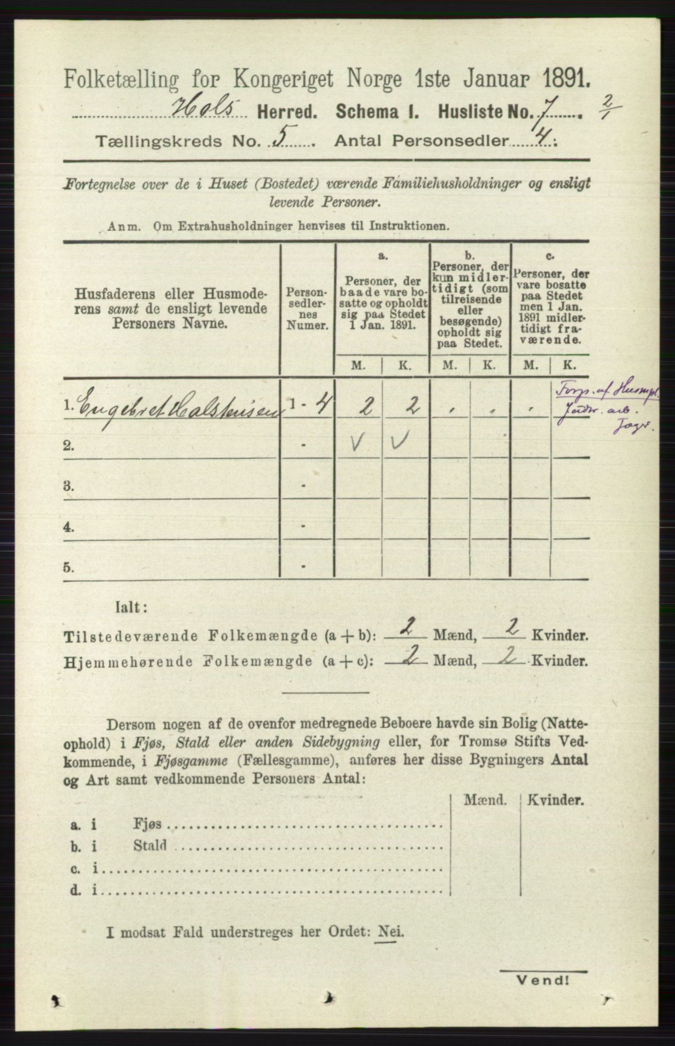 RA, Folketelling 1891 for 0620 Hol herred, 1891, s. 1424