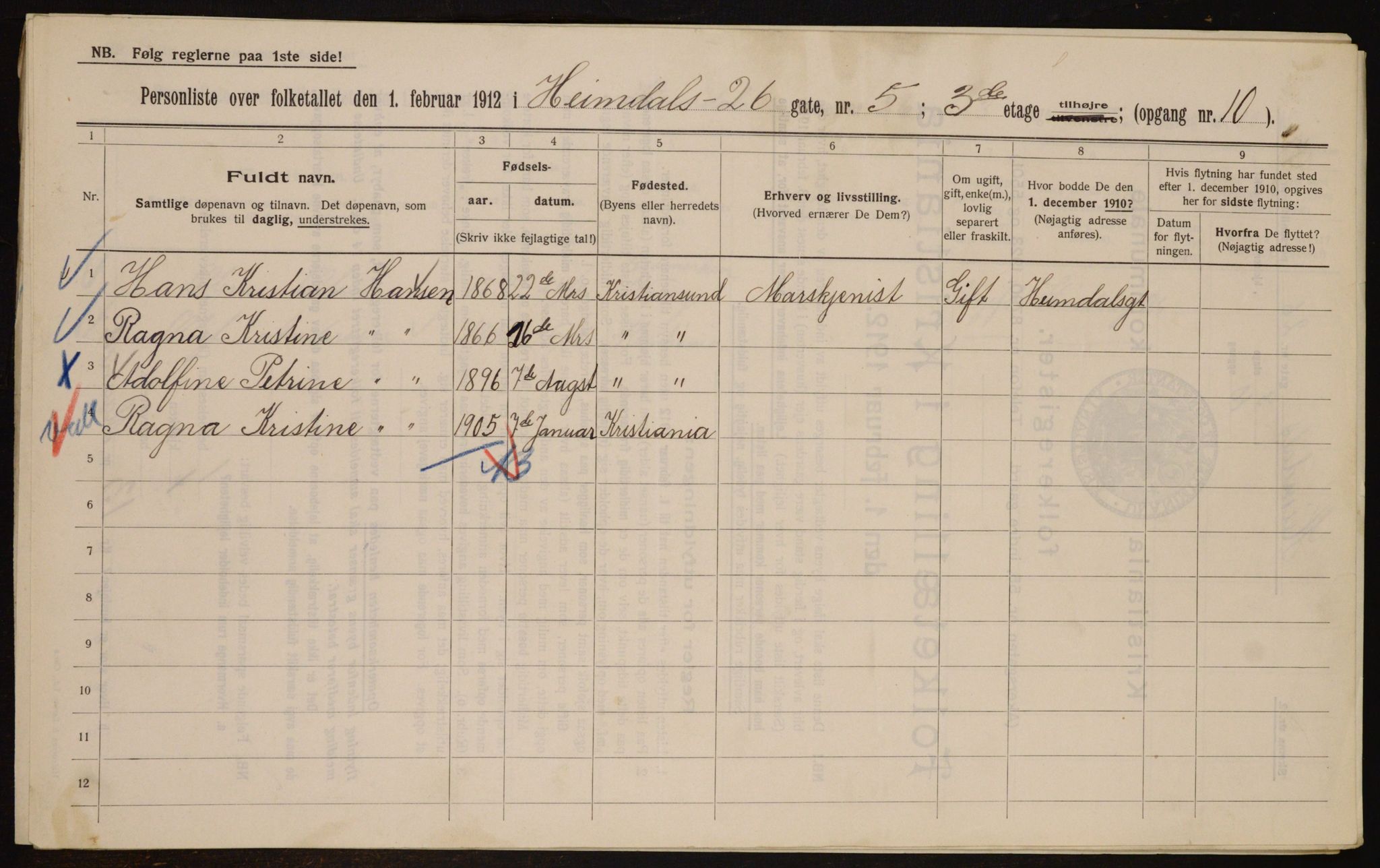OBA, Kommunal folketelling 1.2.1912 for Kristiania, 1912, s. 37247