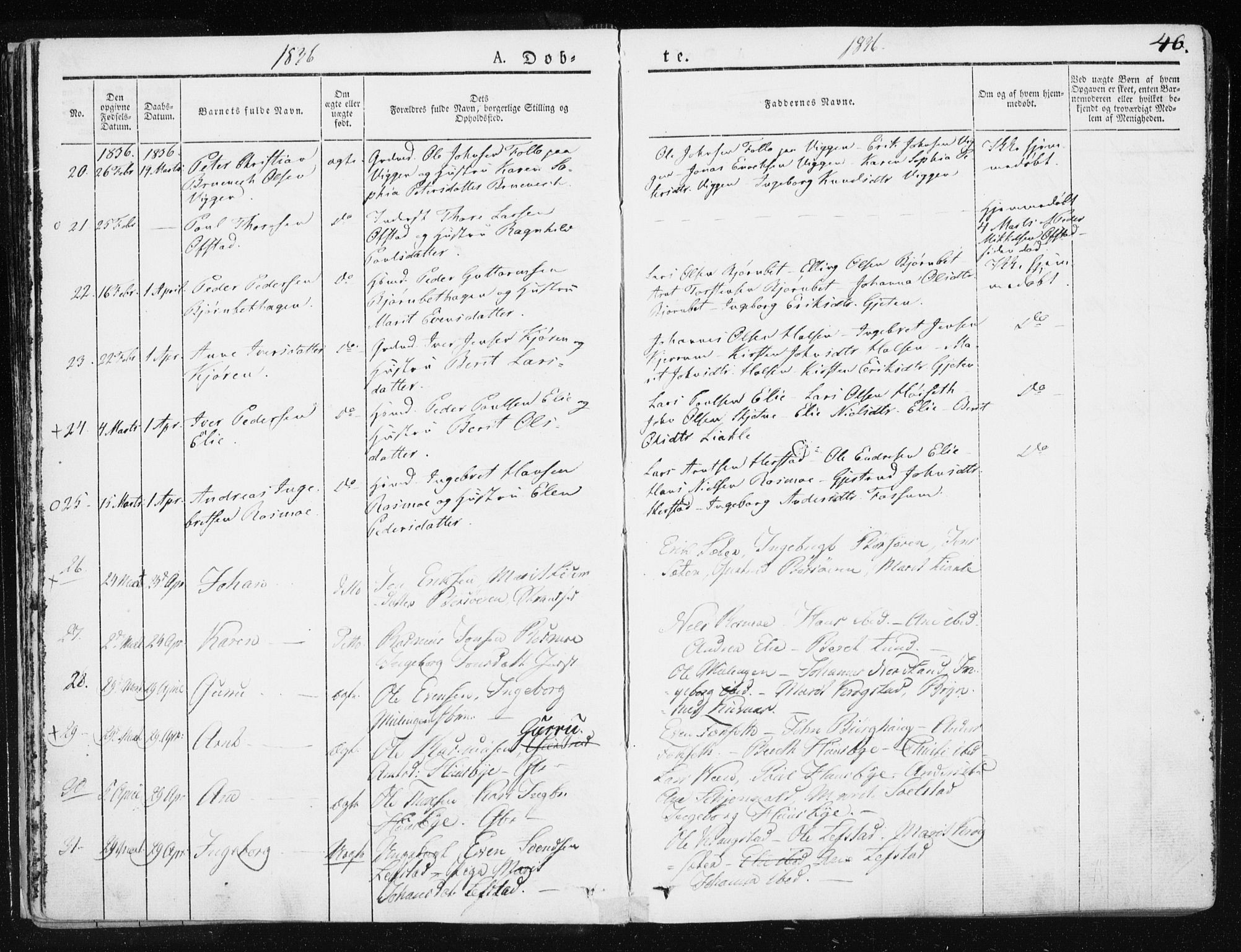 Ministerialprotokoller, klokkerbøker og fødselsregistre - Sør-Trøndelag, SAT/A-1456/665/L0771: Ministerialbok nr. 665A06, 1830-1856, s. 46