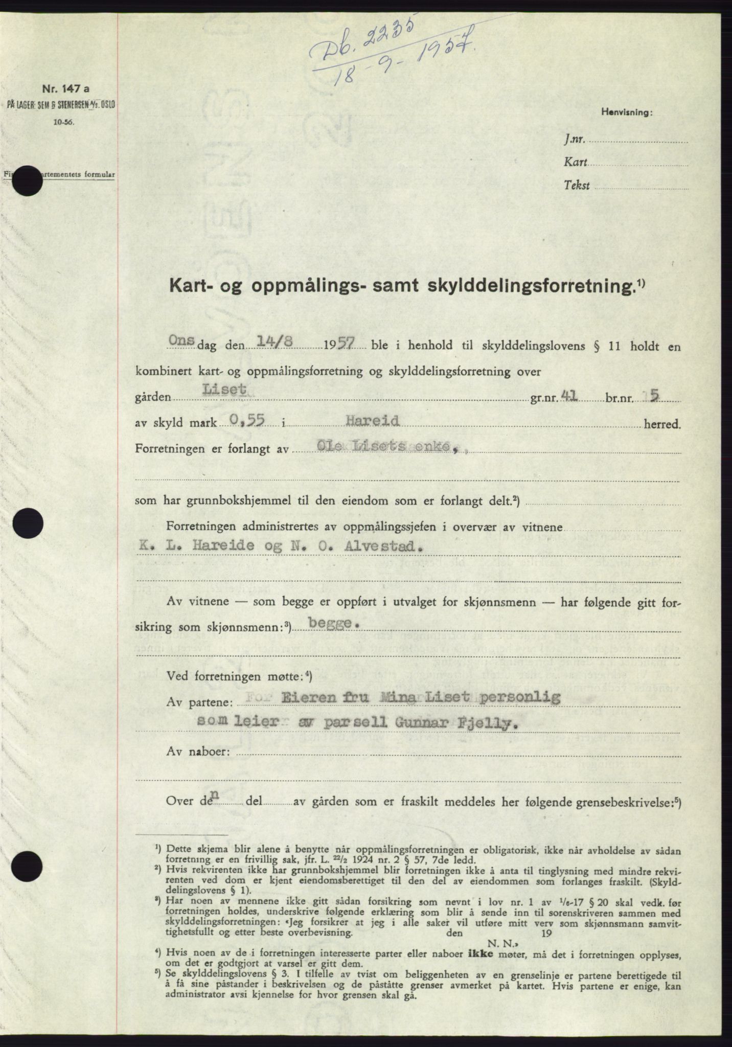 Søre Sunnmøre sorenskriveri, SAT/A-4122/1/2/2C/L0107: Pantebok nr. 33A, 1957-1957, Dagboknr: 2235/1957