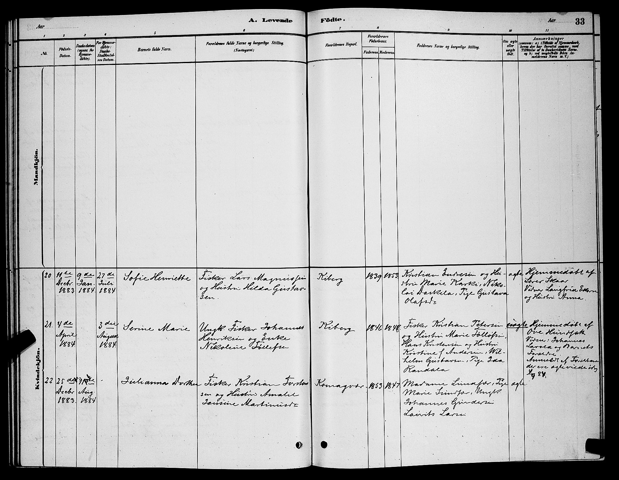 Vardø sokneprestkontor, AV/SATØ-S-1332/H/Hb/L0006klokker: Klokkerbok nr. 6, 1879-1887, s. 33