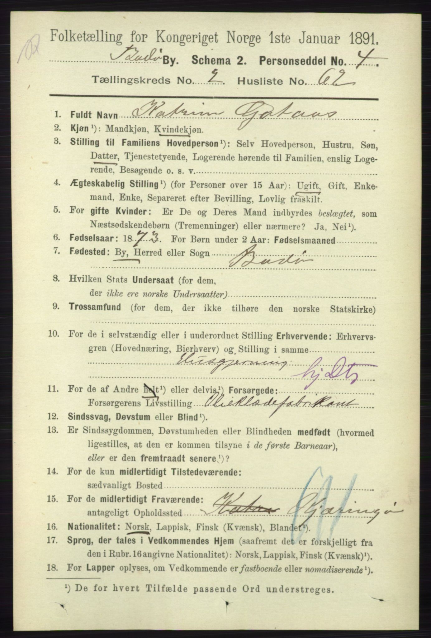 RA, Folketelling 1891 for 1804 Bodø kjøpstad, 1891, s. 1795