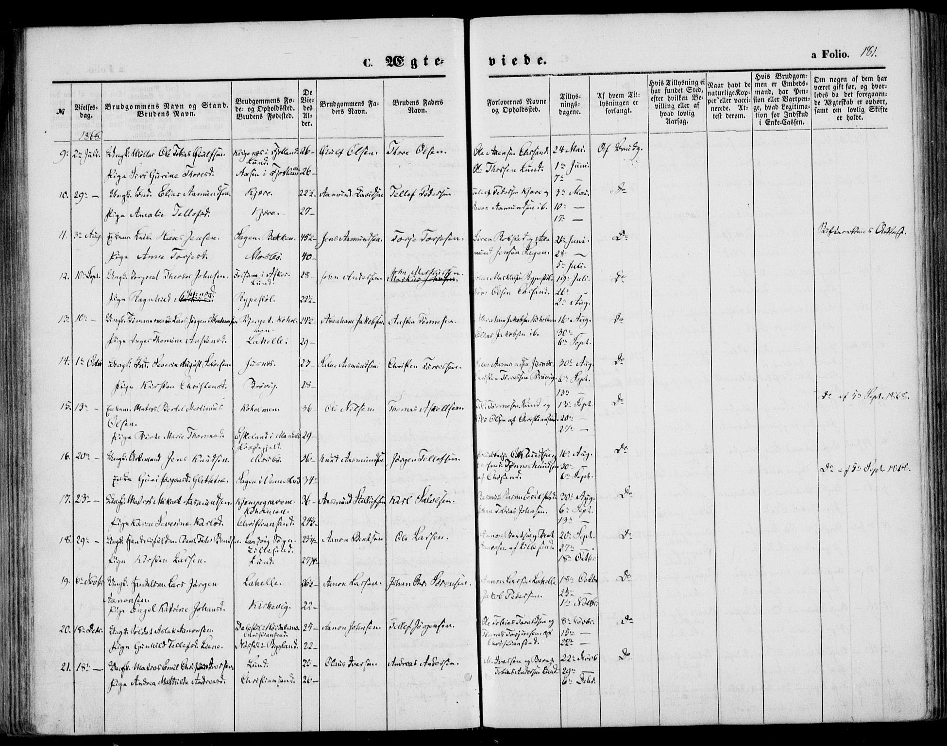 Oddernes sokneprestkontor, AV/SAK-1111-0033/F/Fa/Faa/L0008: Ministerialbok nr. A 8, 1864-1880, s. 181