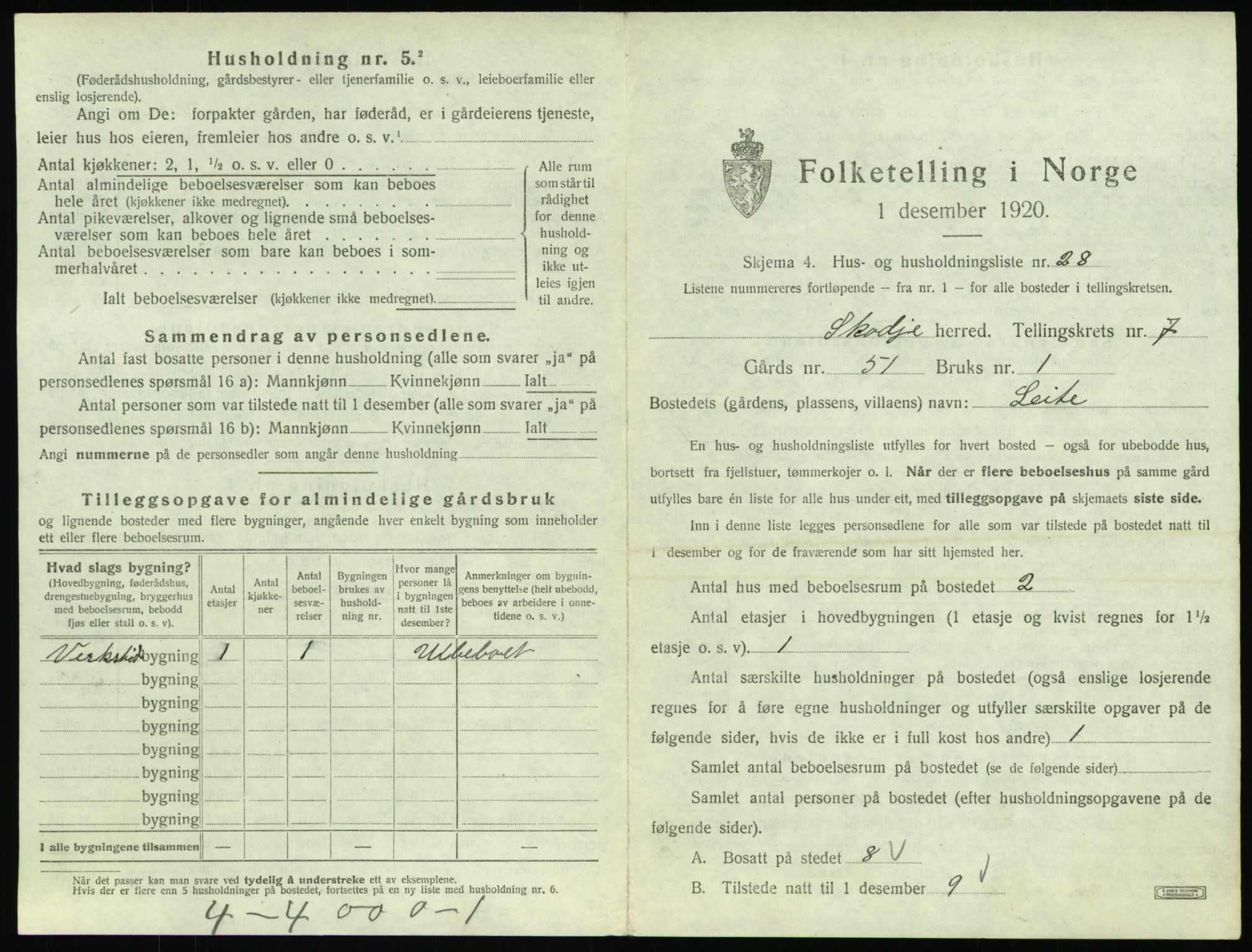 SAT, Folketelling 1920 for 1529 Skodje herred, 1920, s. 519