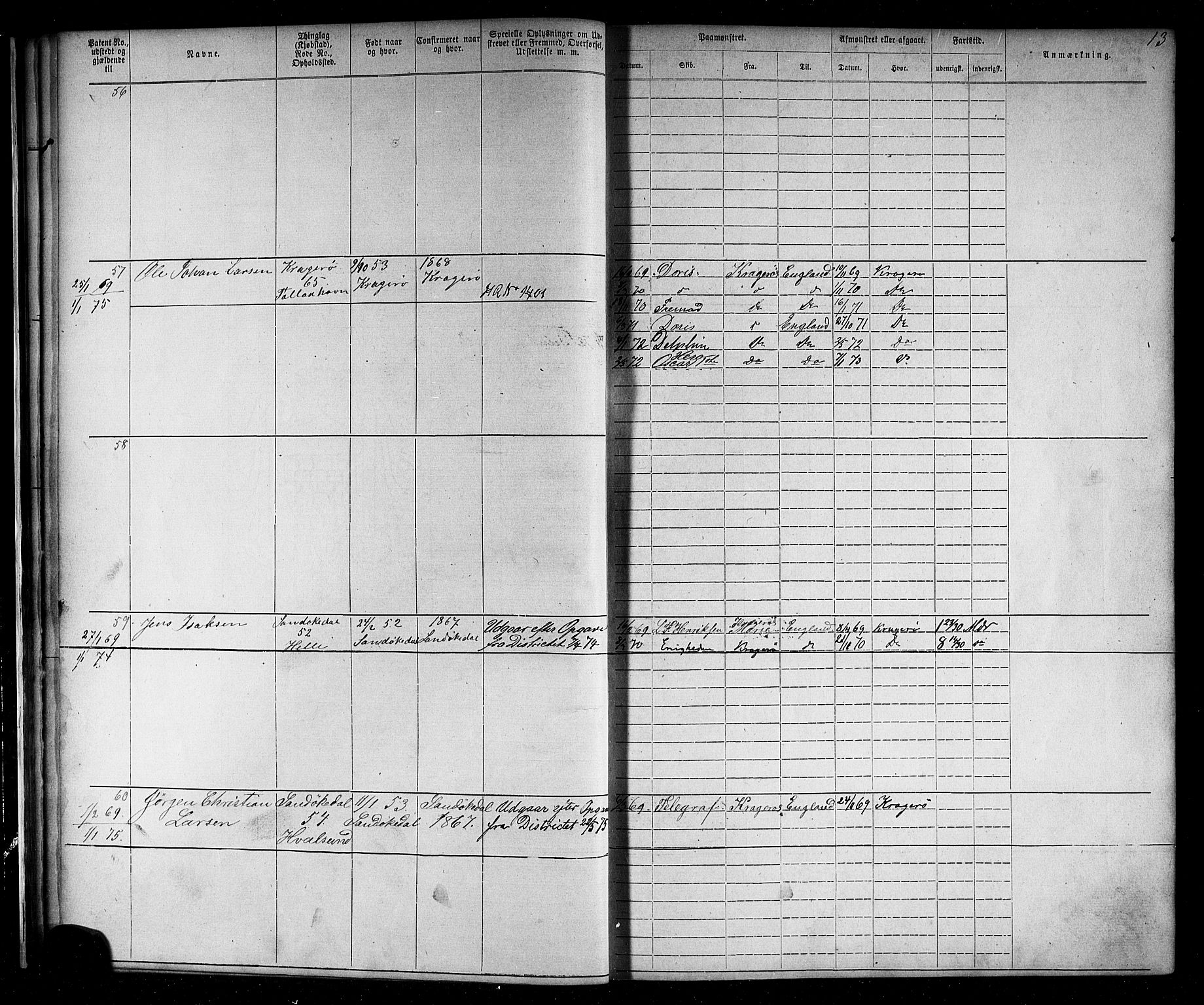 Kragerø innrulleringskontor, AV/SAKO-A-830/F/Fb/L0002: Annotasjonsrulle, 1868-1892, s. 15