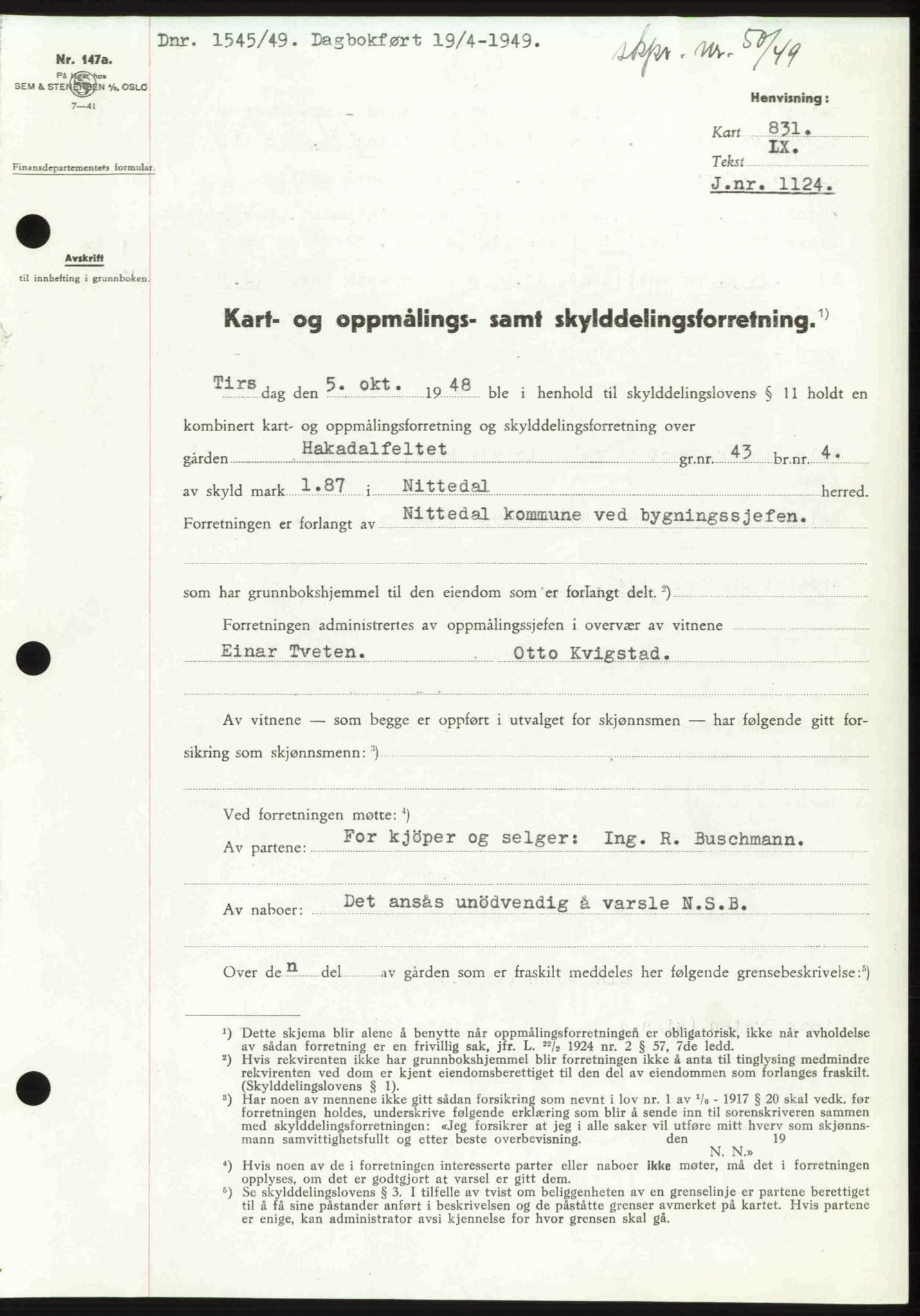 Nedre Romerike sorenskriveri, SAO/A-10469/G/Gb/Gbd/L0025: Pantebok nr. 25, 1949-1949, Dagboknr: 1545/1949
