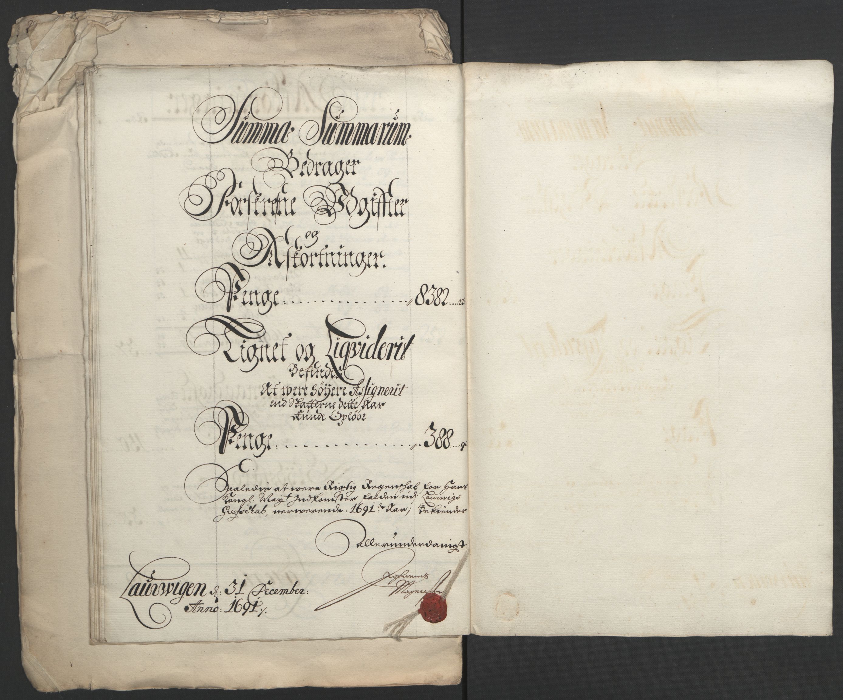 Rentekammeret inntil 1814, Reviderte regnskaper, Fogderegnskap, AV/RA-EA-4092/R33/L1973: Fogderegnskap Larvik grevskap, 1692, s. 40