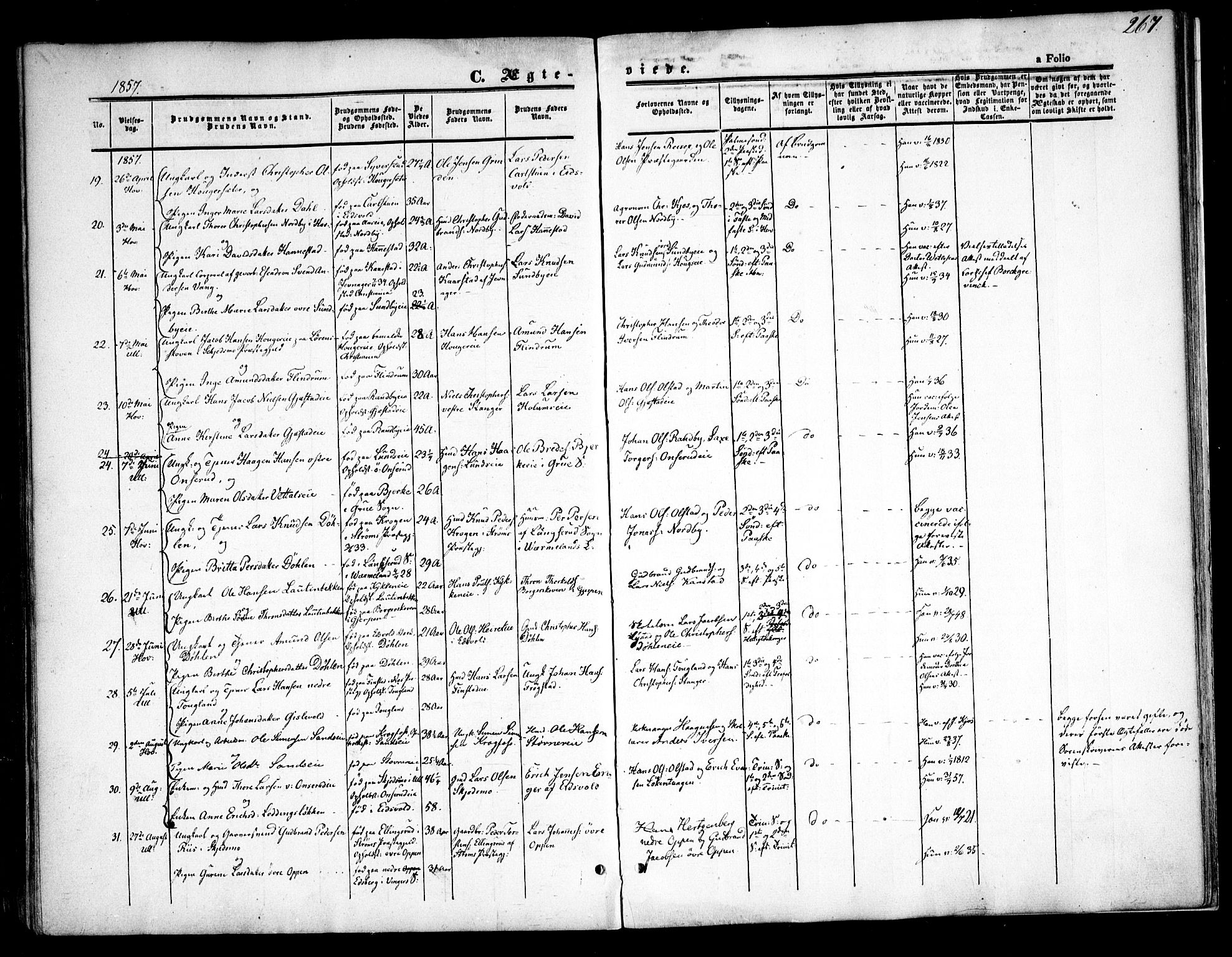 Ullensaker prestekontor Kirkebøker, AV/SAO-A-10236a/F/Fa/L0015.a: Ministerialbok nr. I 15A, 1851-1862, s. 267