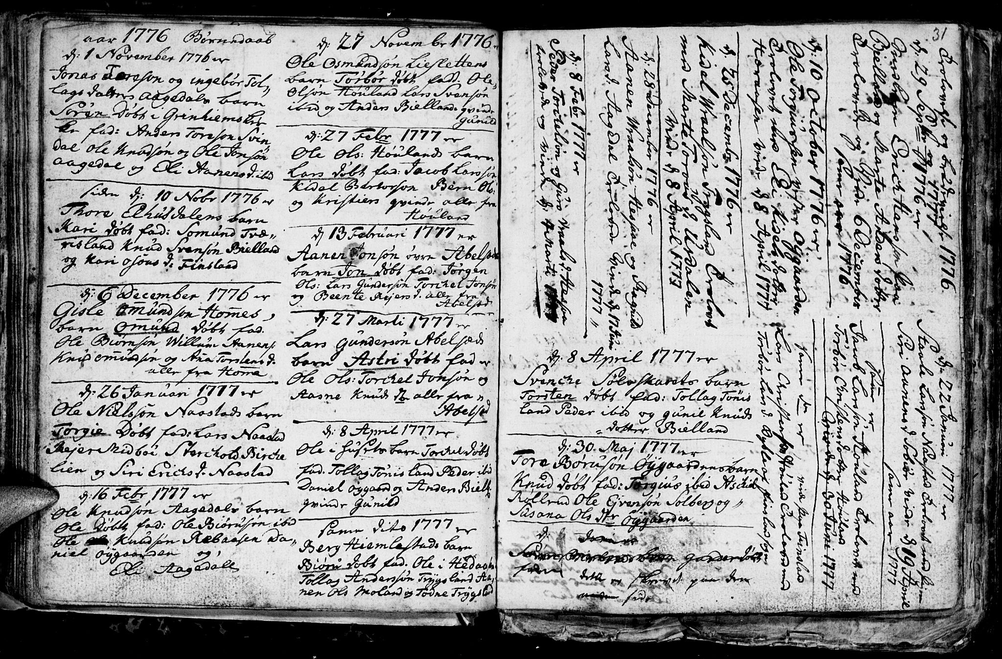 Bjelland sokneprestkontor, SAK/1111-0005/F/Fb/Fba/L0002: Klokkerbok nr. B 2, 1753-1792, s. 31