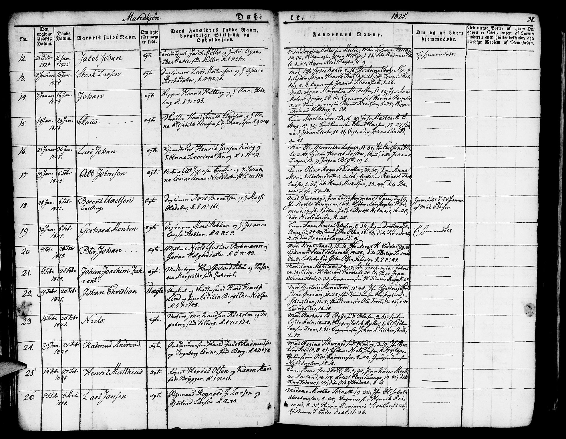 Nykirken Sokneprestembete, AV/SAB-A-77101/H/Haa/L0012: Ministerialbok nr. A 12, 1821-1844, s. 38