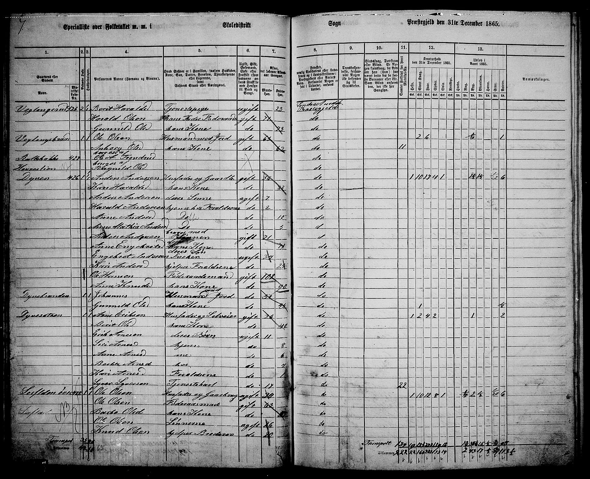 RA, Folketelling 1865 for 0540P Sør-Aurdal prestegjeld, 1865, s. 55