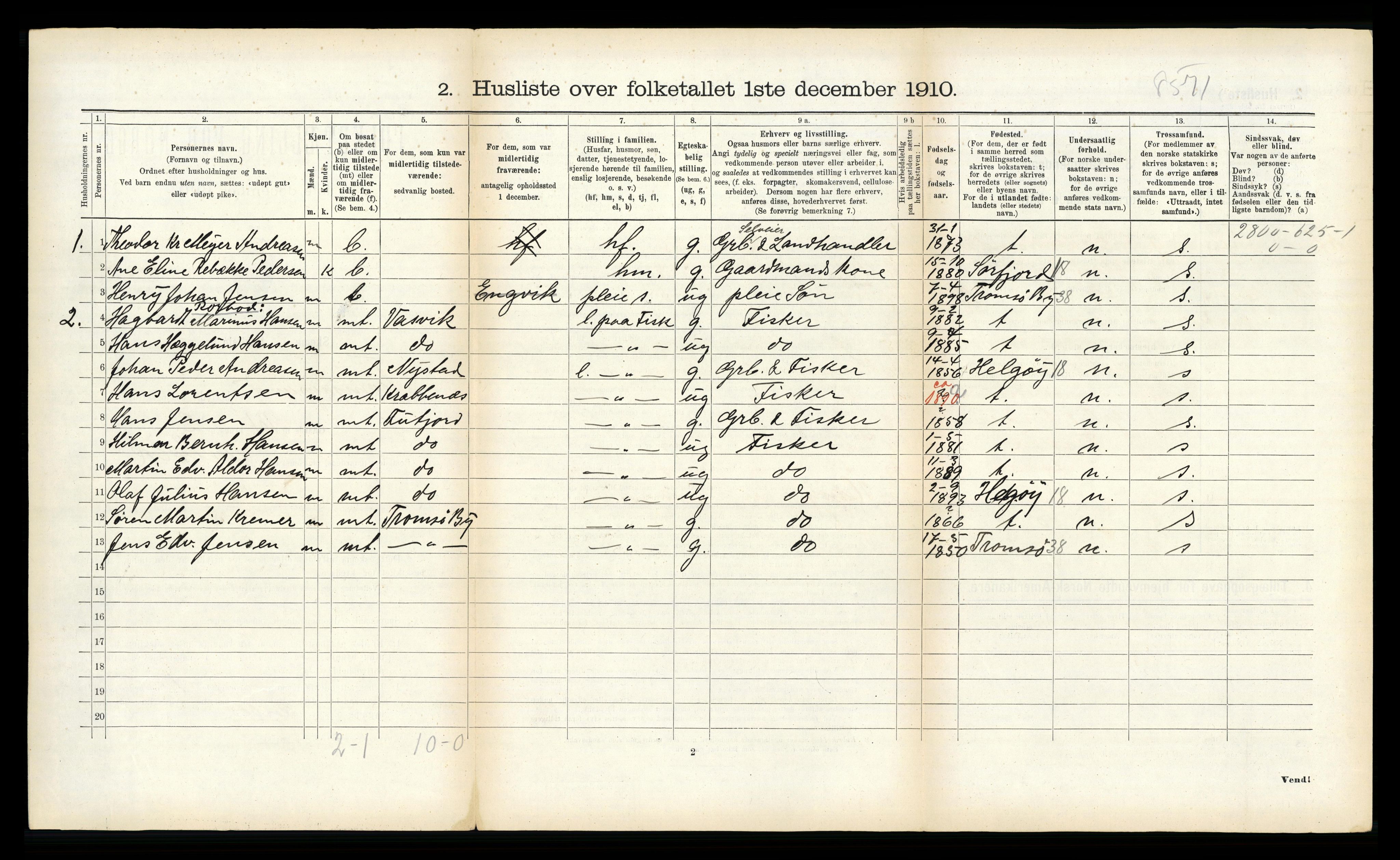 RA, Folketelling 1910 for 1934 Tromsøysund herred, 1910, s. 1408
