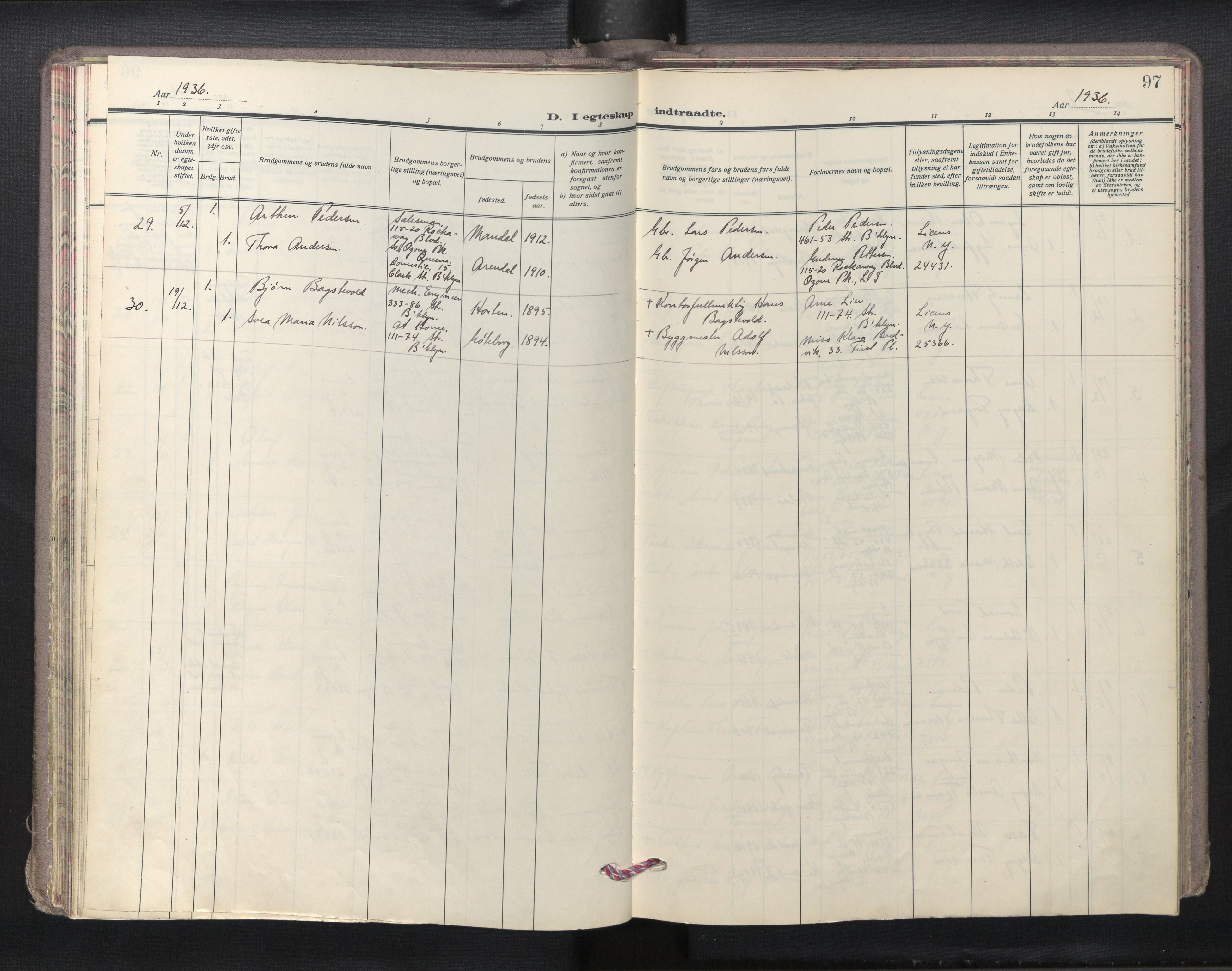 Den norske sjømannsmisjon i utlandet/New York, AV/SAB-SAB/PA-0110/H/Ha/L0009: Ministerialbok nr. A 9, 1935-1945, s. 96b-97a