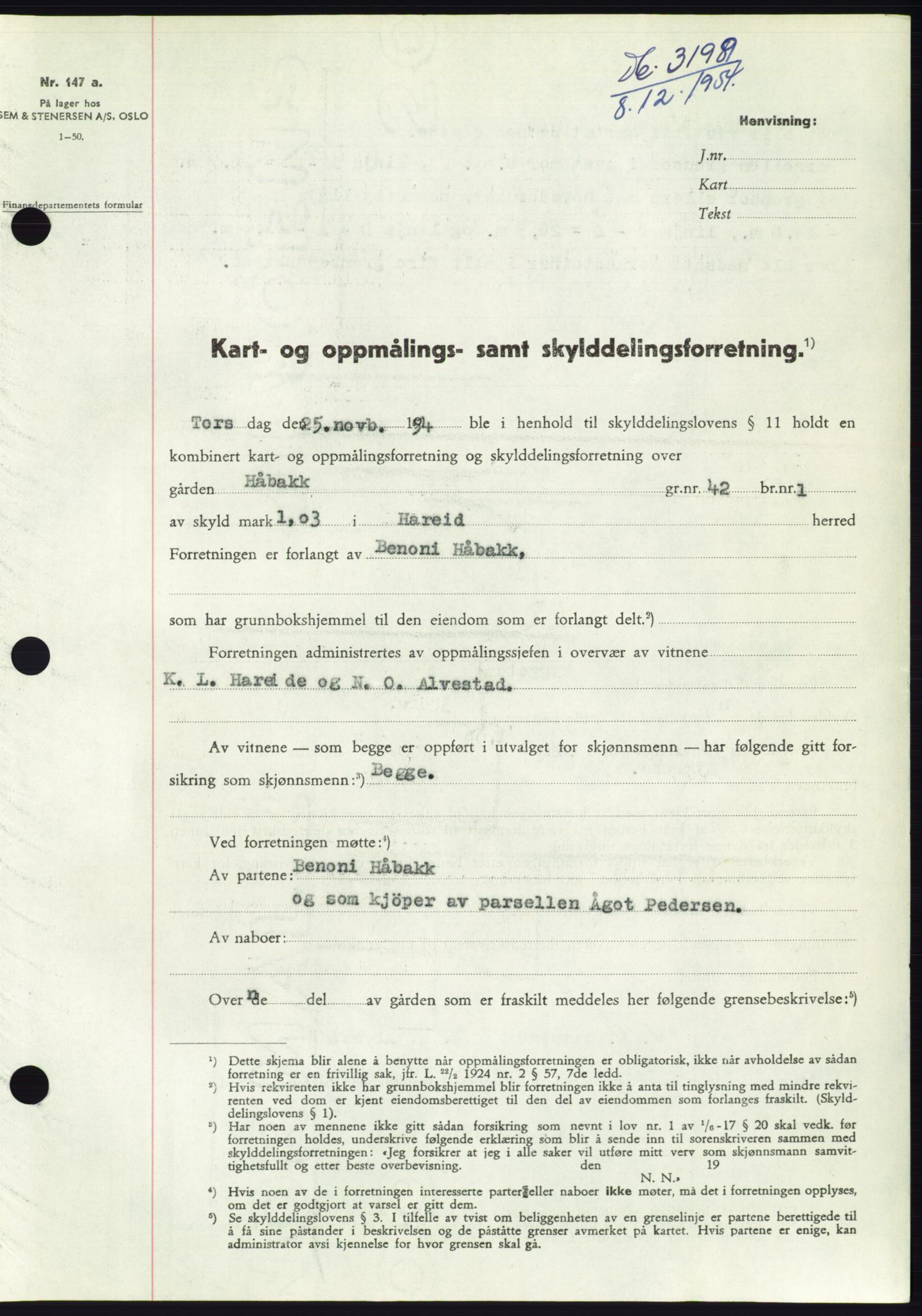 Søre Sunnmøre sorenskriveri, AV/SAT-A-4122/1/2/2C/L0099: Pantebok nr. 25A, 1954-1954, Dagboknr: 3199/1954
