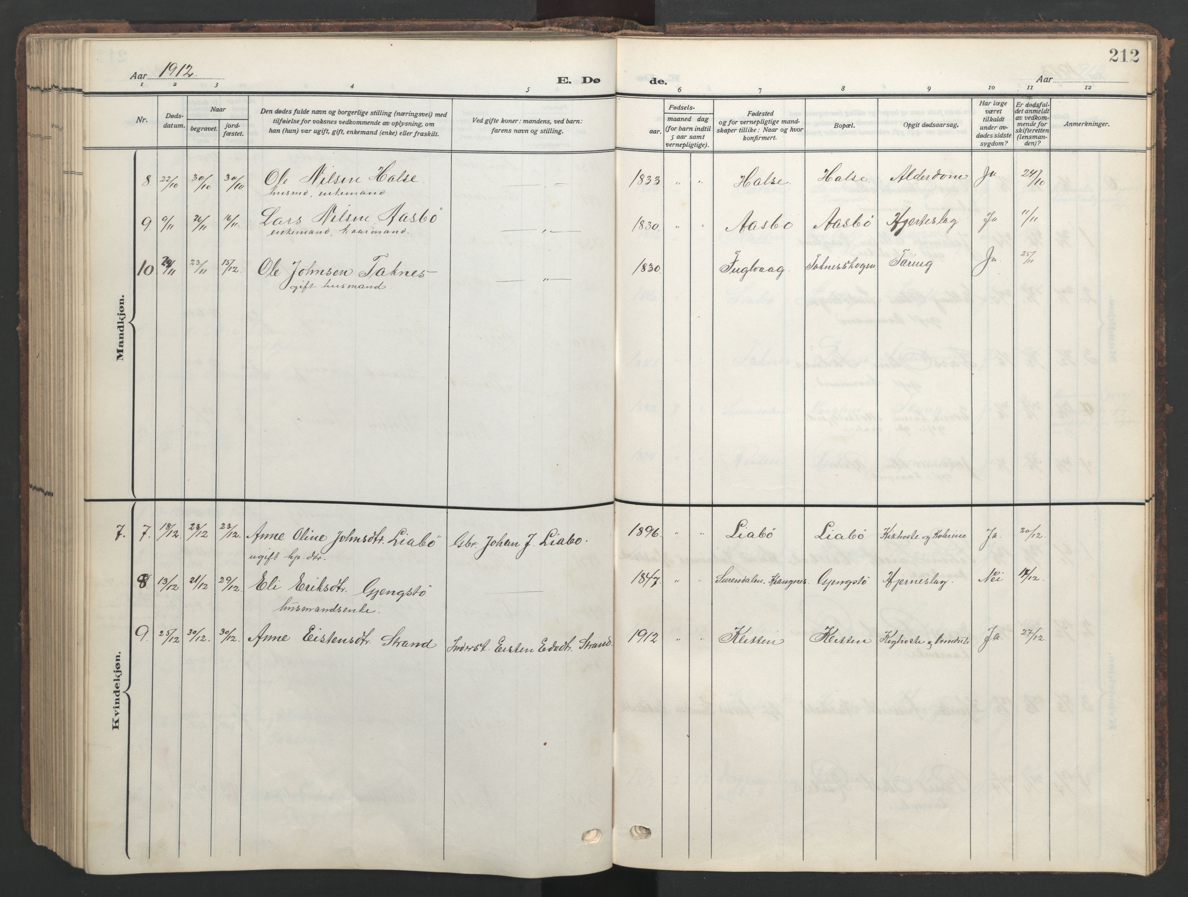 Ministerialprotokoller, klokkerbøker og fødselsregistre - Møre og Romsdal, SAT/A-1454/576/L0891: Klokkerbok nr. 576C02, 1909-1946, s. 212