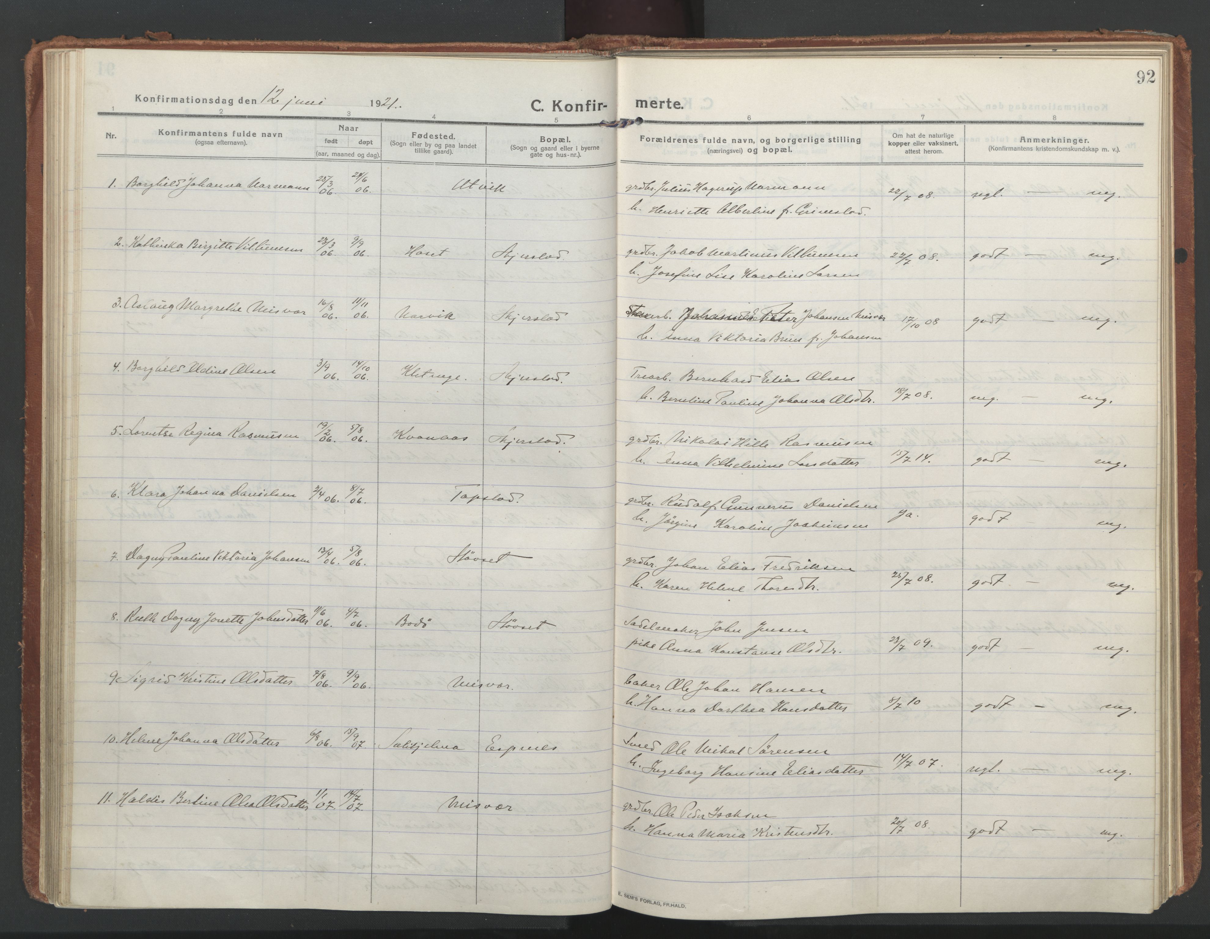 Ministerialprotokoller, klokkerbøker og fødselsregistre - Nordland, AV/SAT-A-1459/852/L0748: Ministerialbok nr. 852A18, 1913-1932, s. 92