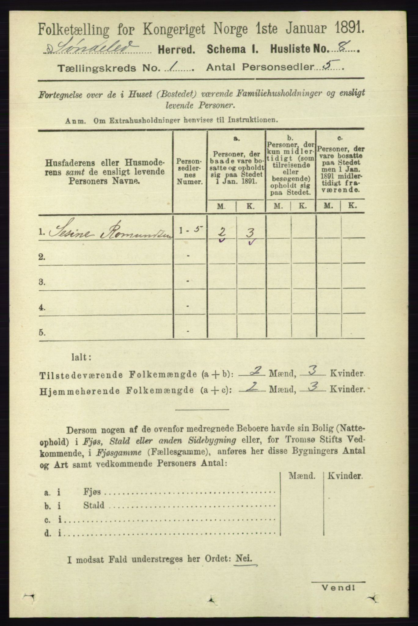 RA, Folketelling 1891 for 0913 Søndeled herred, 1891, s. 46