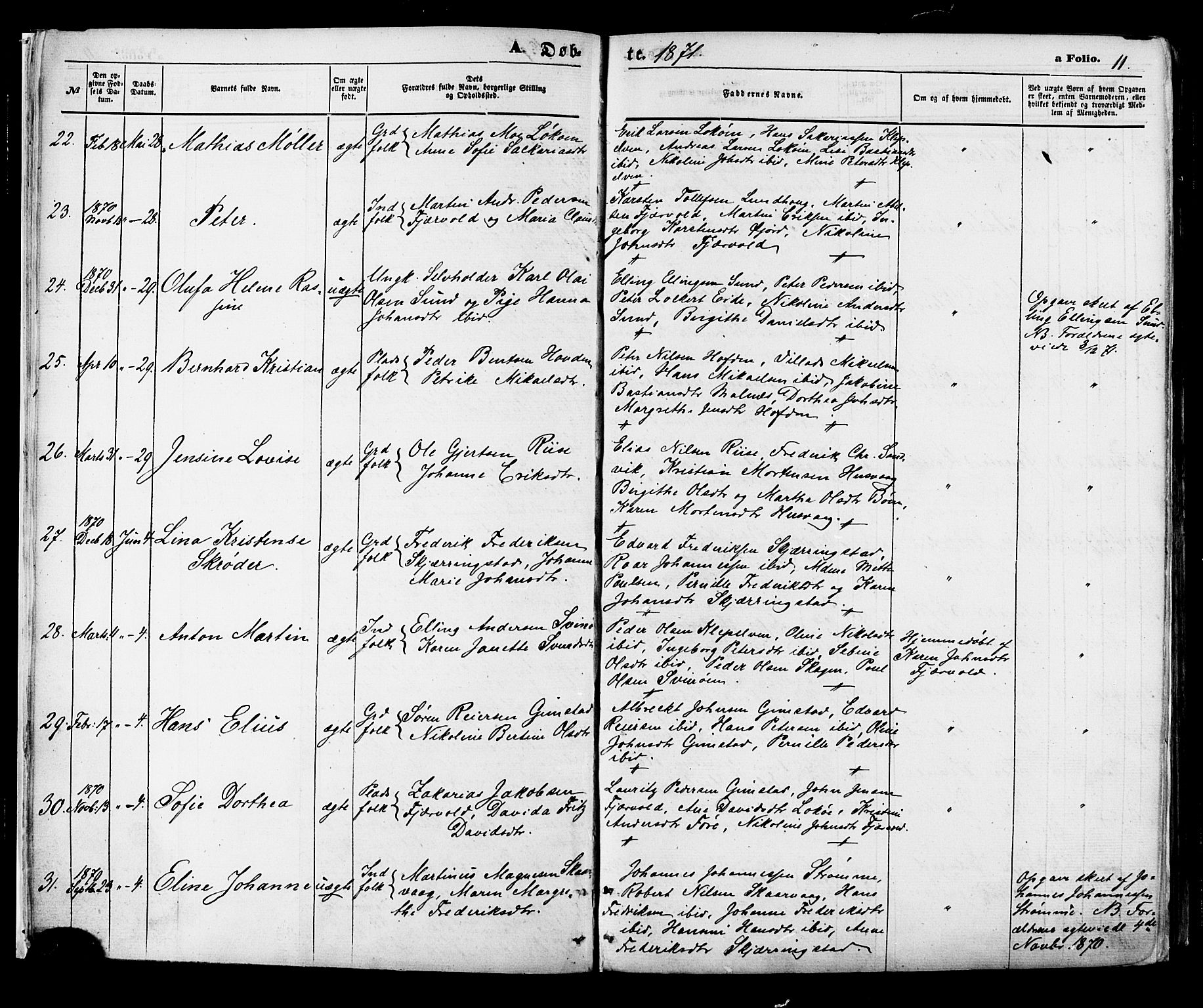 Ministerialprotokoller, klokkerbøker og fødselsregistre - Nordland, AV/SAT-A-1459/891/L1301: Ministerialbok nr. 891A06, 1870-1878, s. 11