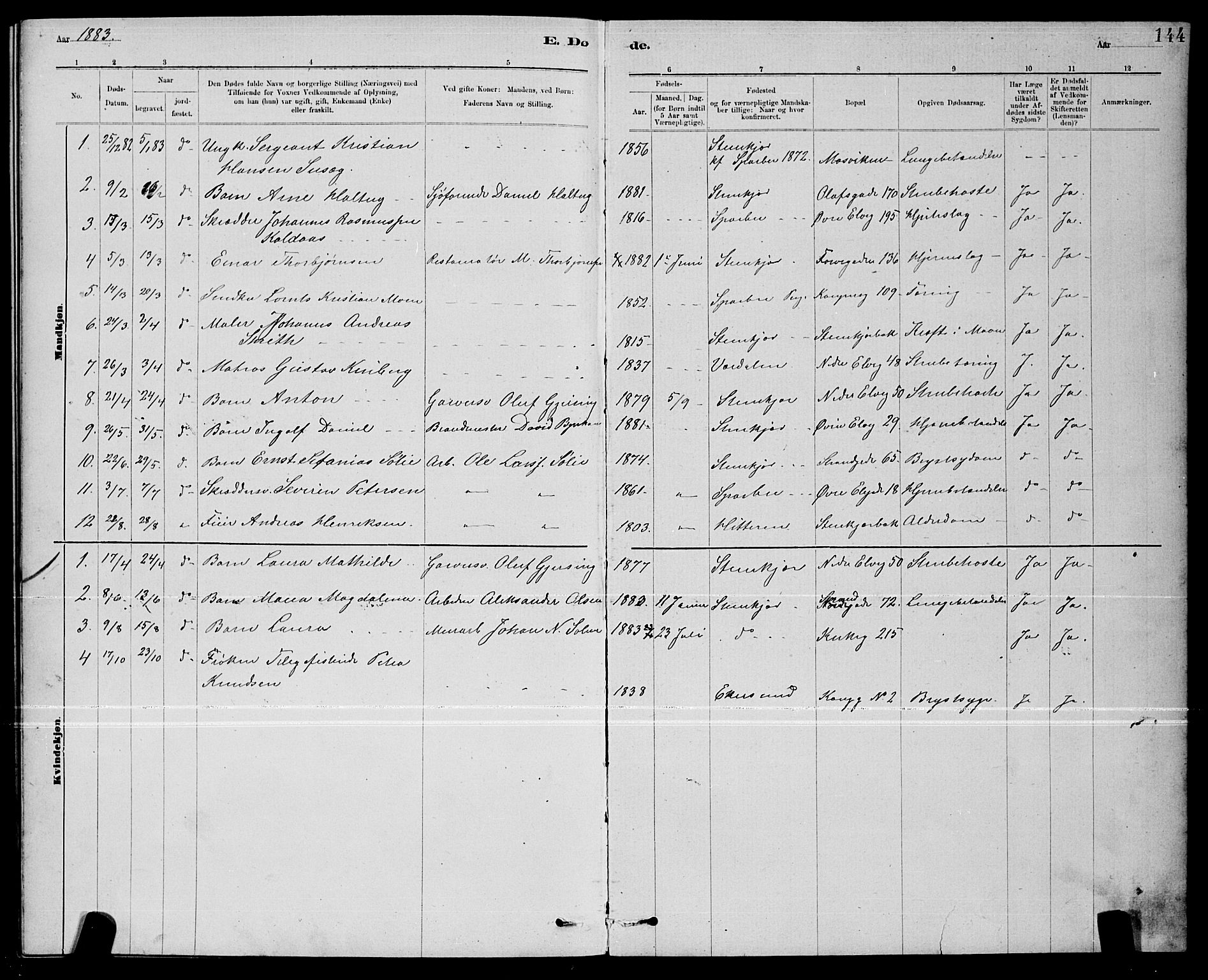 Ministerialprotokoller, klokkerbøker og fødselsregistre - Nord-Trøndelag, AV/SAT-A-1458/739/L0374: Klokkerbok nr. 739C02, 1883-1898, s. 144