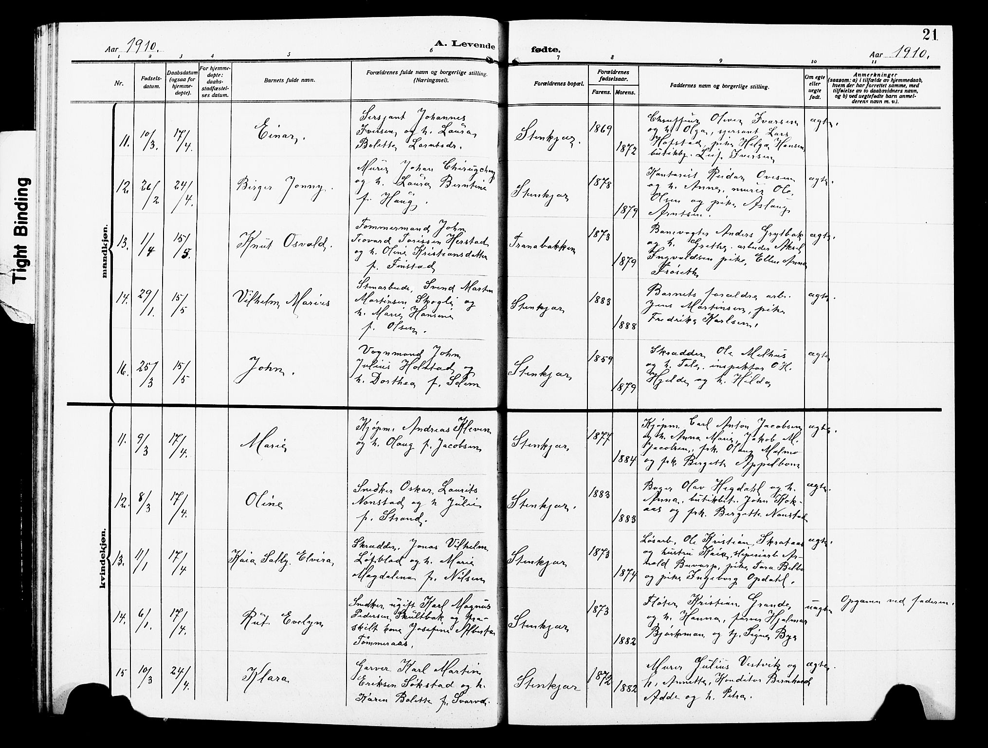 Ministerialprotokoller, klokkerbøker og fødselsregistre - Nord-Trøndelag, AV/SAT-A-1458/739/L0376: Klokkerbok nr. 739C04, 1908-1917, s. 21