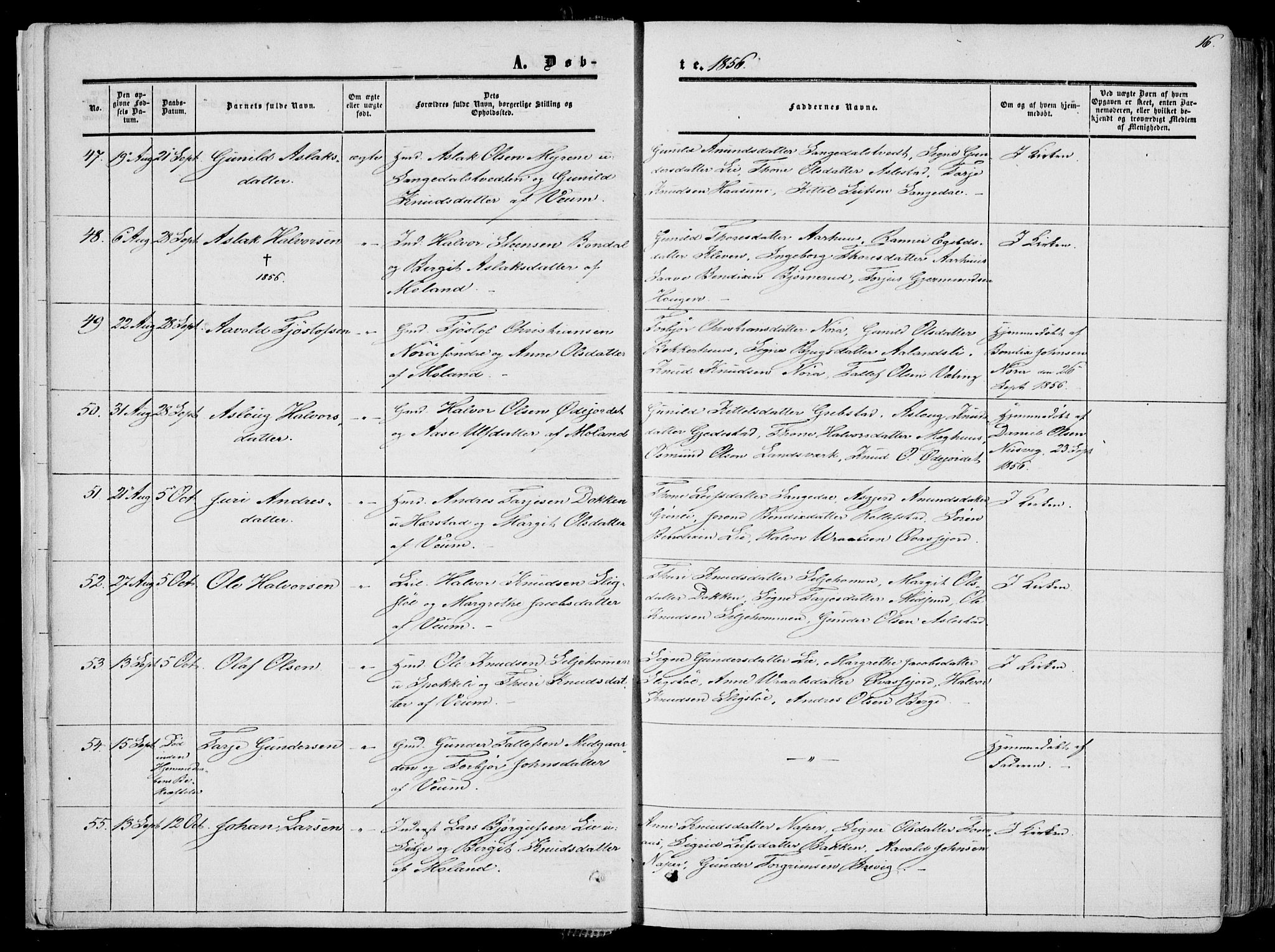 Fyresdal kirkebøker, AV/SAKO-A-263/F/Fa/L0005: Ministerialbok nr. I 5, 1855-1871, s. 16