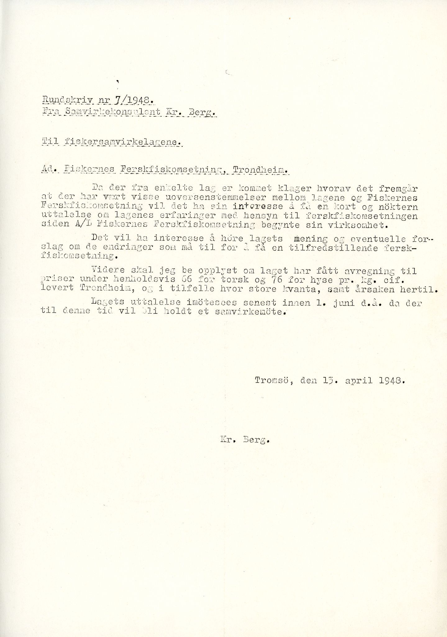 Vardø Fiskersamvirkelag, VAMU/A-0037/D/Da/L0006: Korrespondanse Re-St, 1947-1951