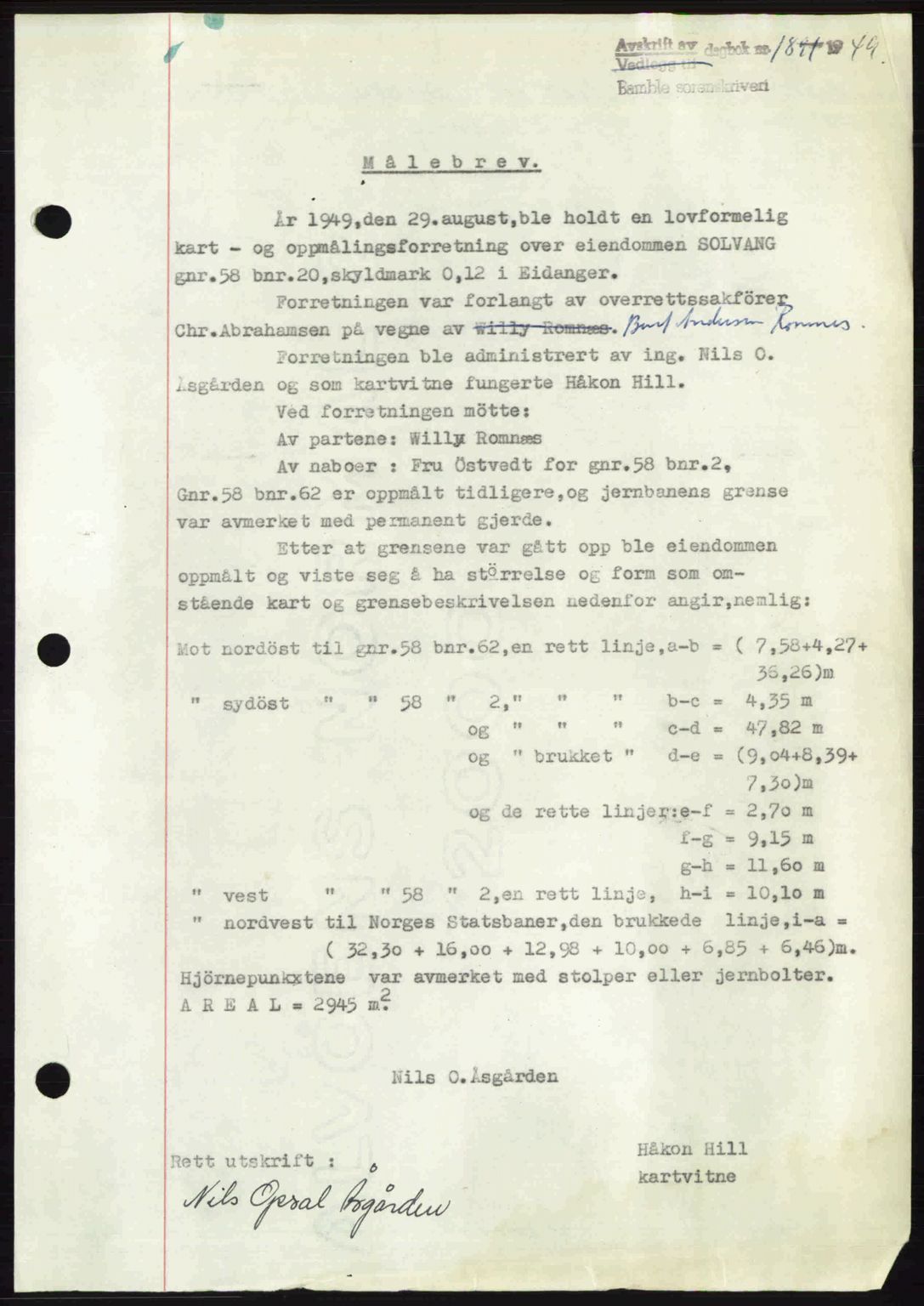 Bamble sorenskriveri, SAKO/A-214/G/Ga/Gag/L0015: Pantebok nr. A-15, 1949-1949, Dagboknr: 1891/1949