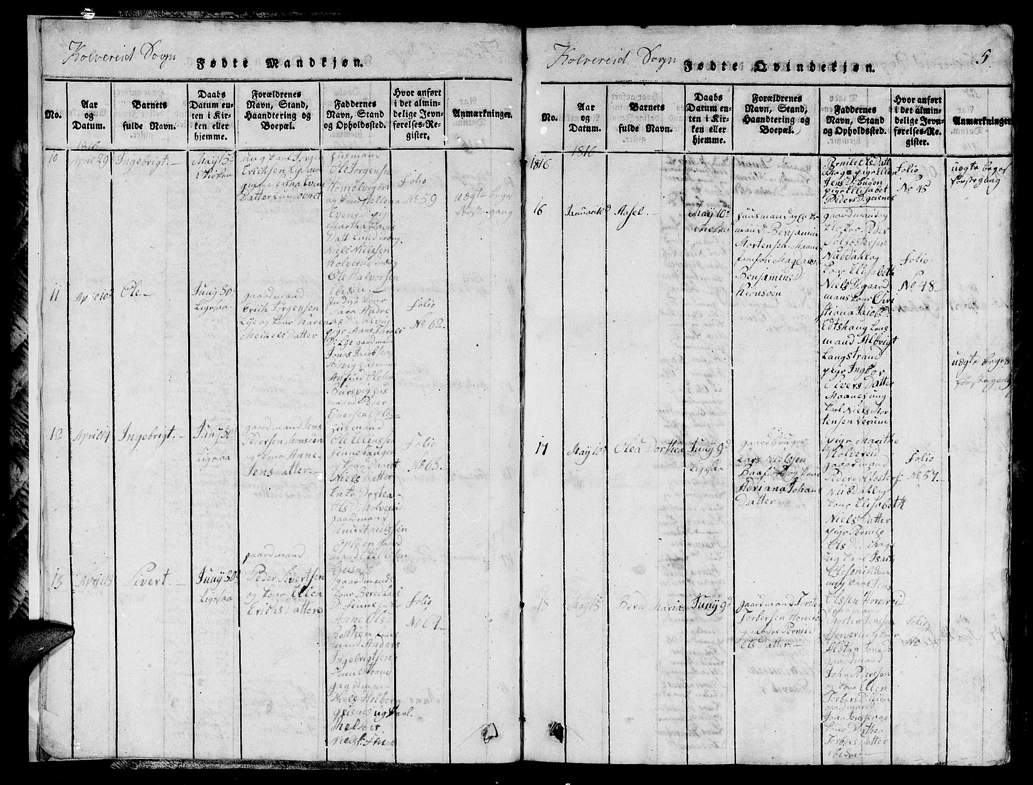 Ministerialprotokoller, klokkerbøker og fødselsregistre - Nord-Trøndelag, SAT/A-1458/780/L0648: Klokkerbok nr. 780C01 /1, 1815-1870, s. 5