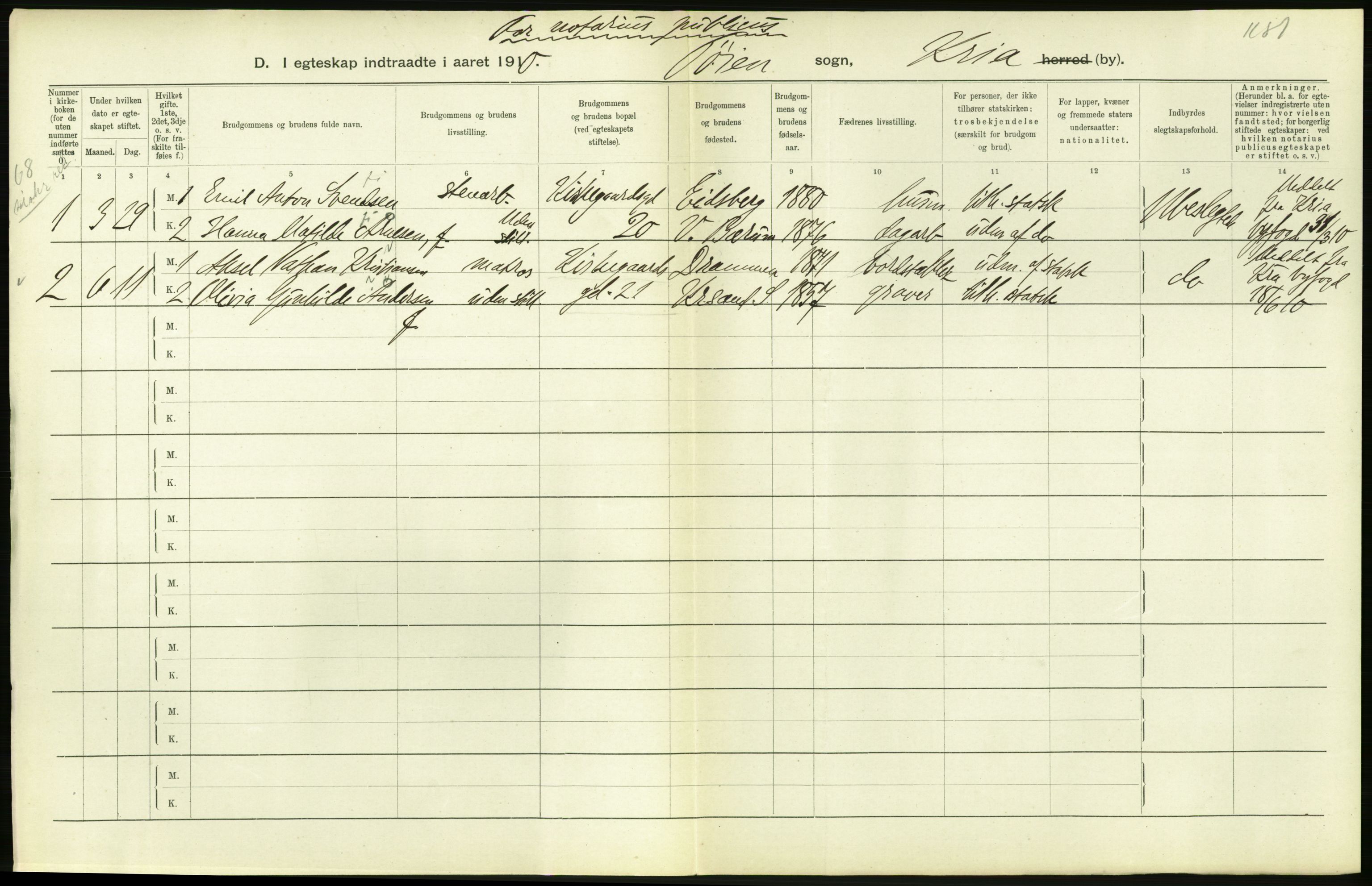 Statistisk sentralbyrå, Sosiodemografiske emner, Befolkning, AV/RA-S-2228/D/Df/Dfa/Dfah/L0009: Kristiania: Gifte og dødfødte., 1910, s. 348