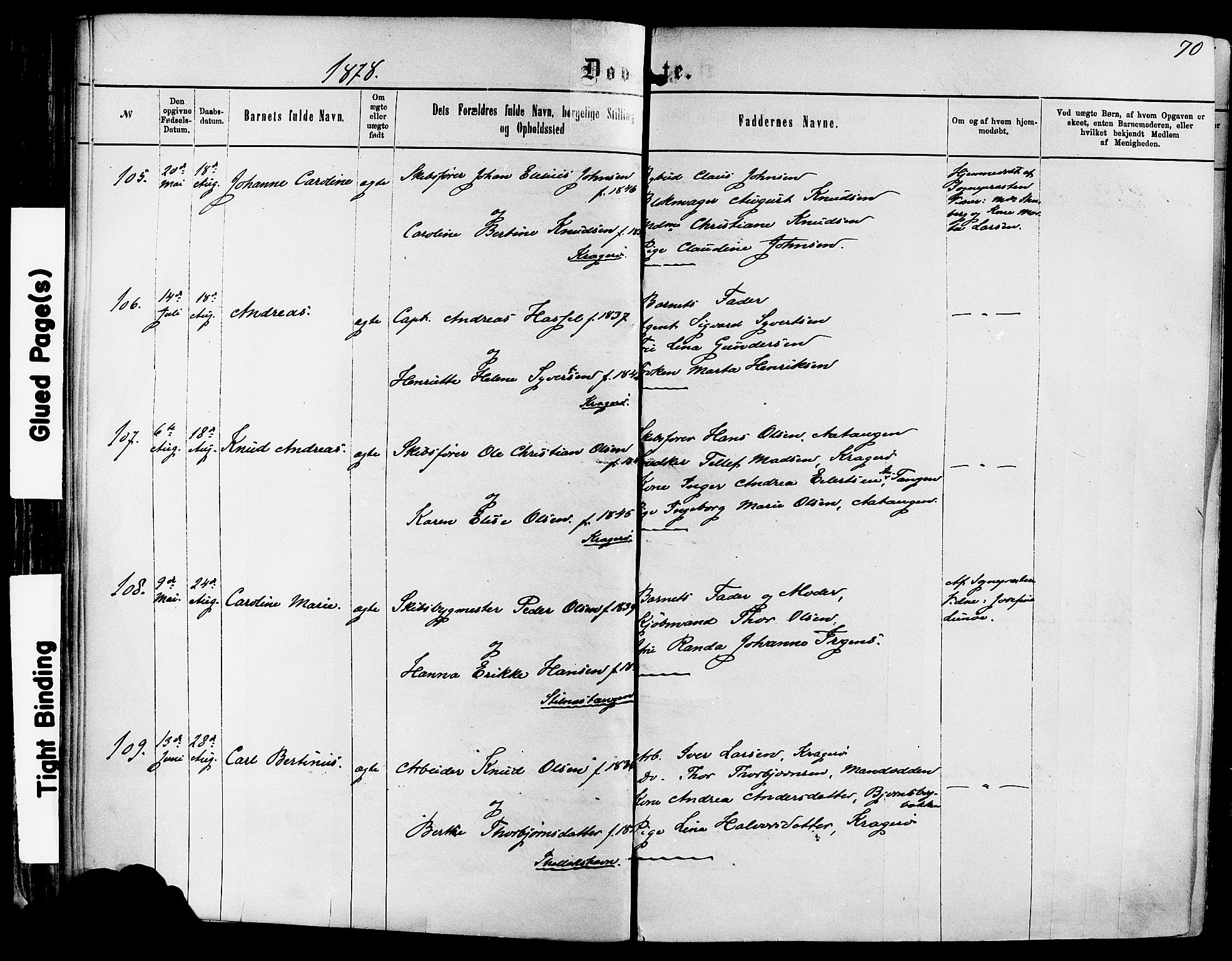 Kragerø kirkebøker, AV/SAKO-A-278/F/Fa/L0011: Ministerialbok nr. 11, 1875-1886, s. 70