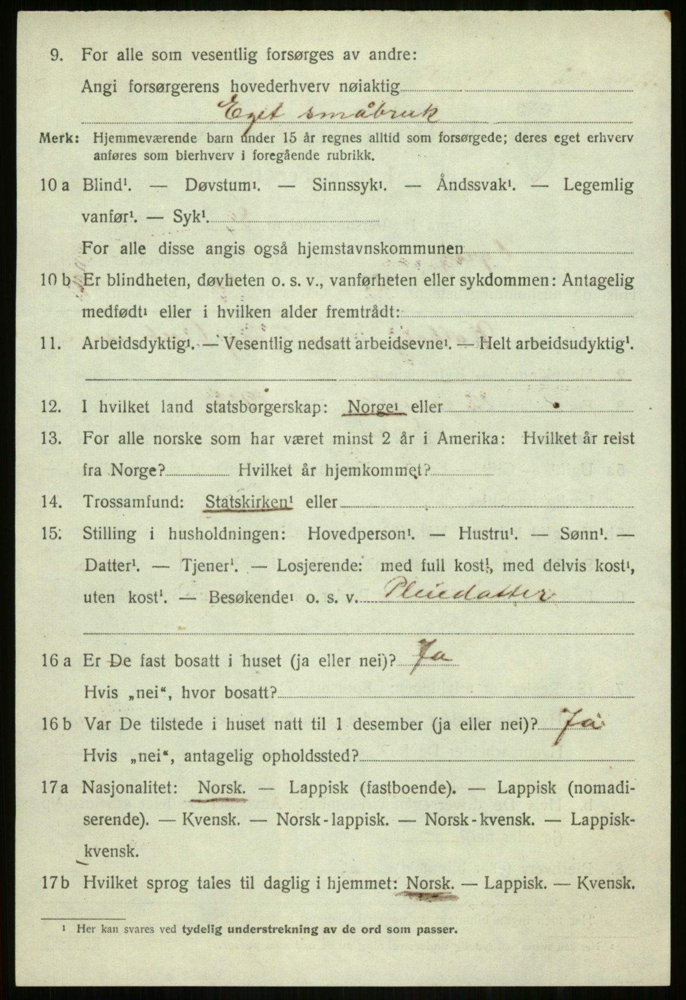 SATØ, Folketelling 1920 for 1926 Dyrøy herred, 1920, s. 1916