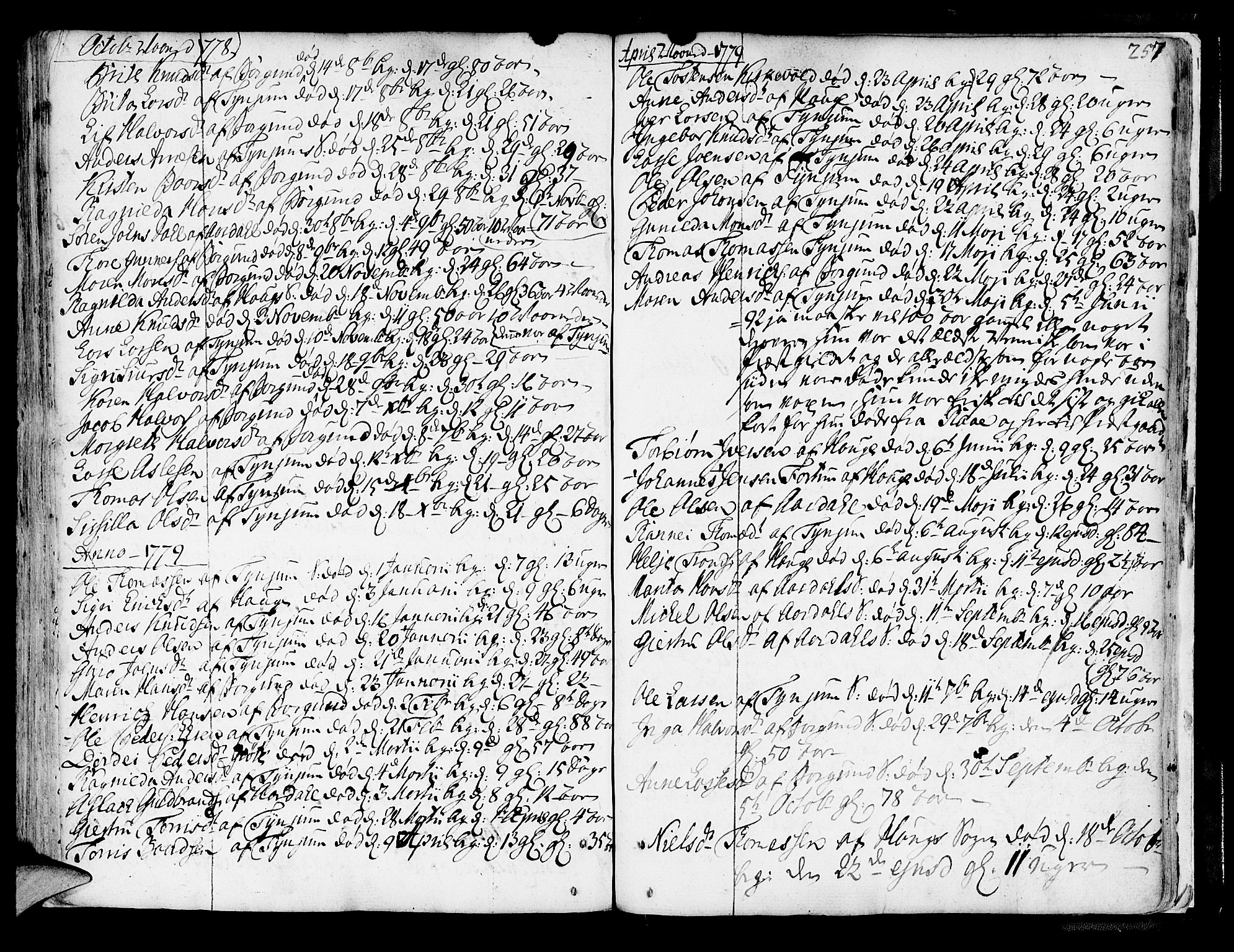 Lærdal sokneprestembete, AV/SAB-A-81201: Ministerialbok nr. A 2, 1752-1782, s. 257